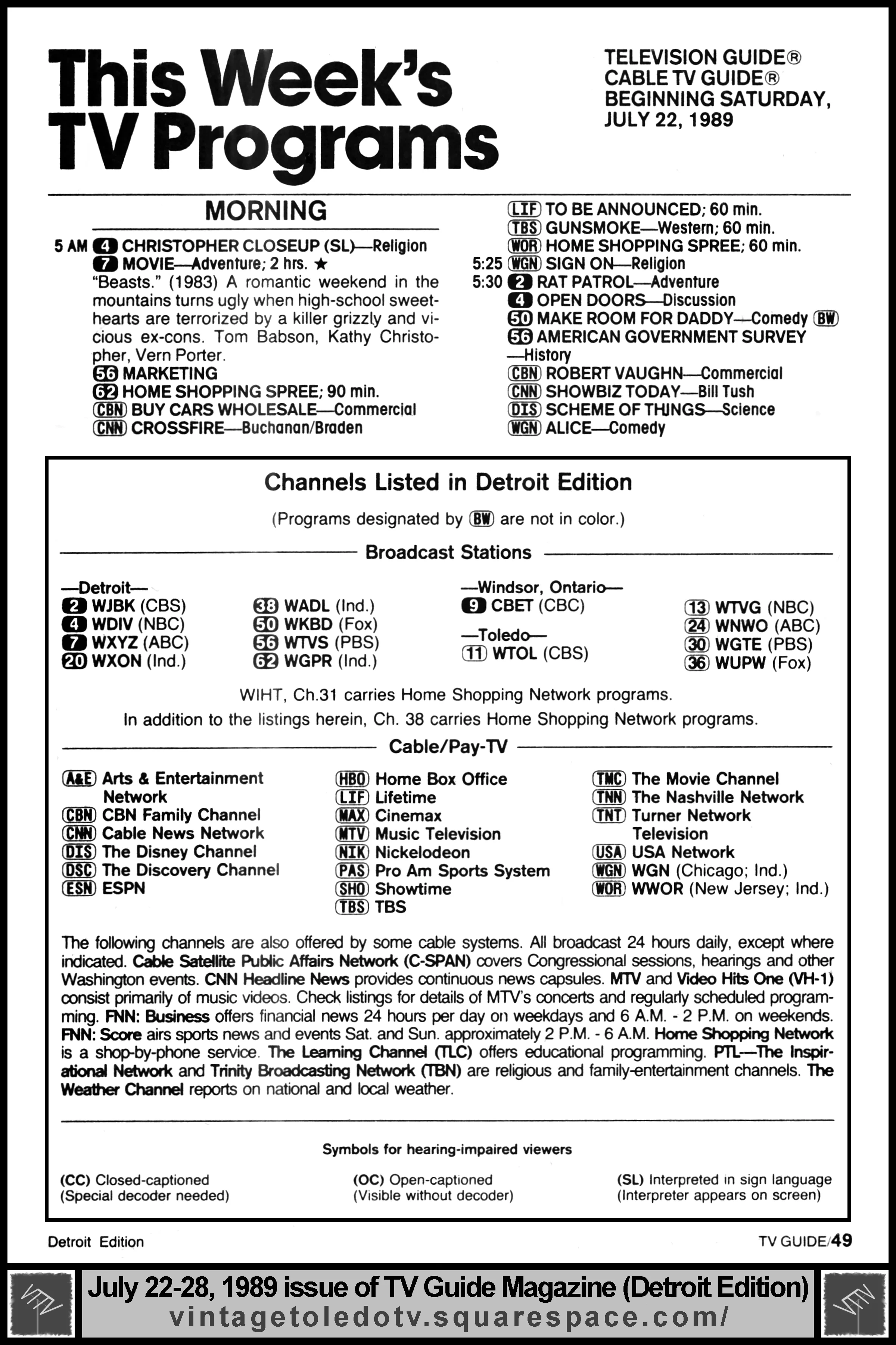 July 22-28, 1989 TV Guide Magazine (Detroit edition) page 49
