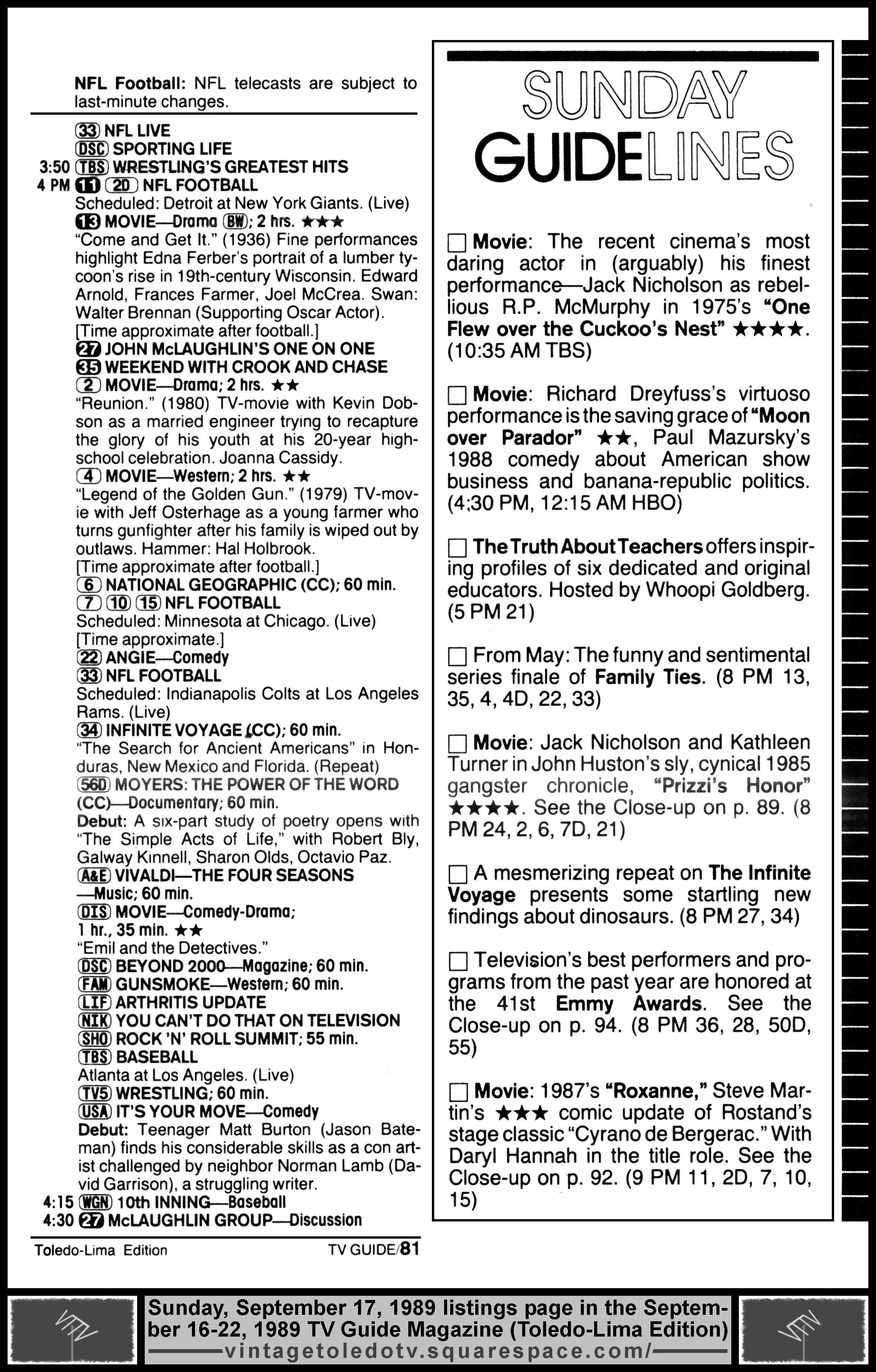 September 16-22, 1989 TV Guide Magazine (Toledo-Lima edition) page 81