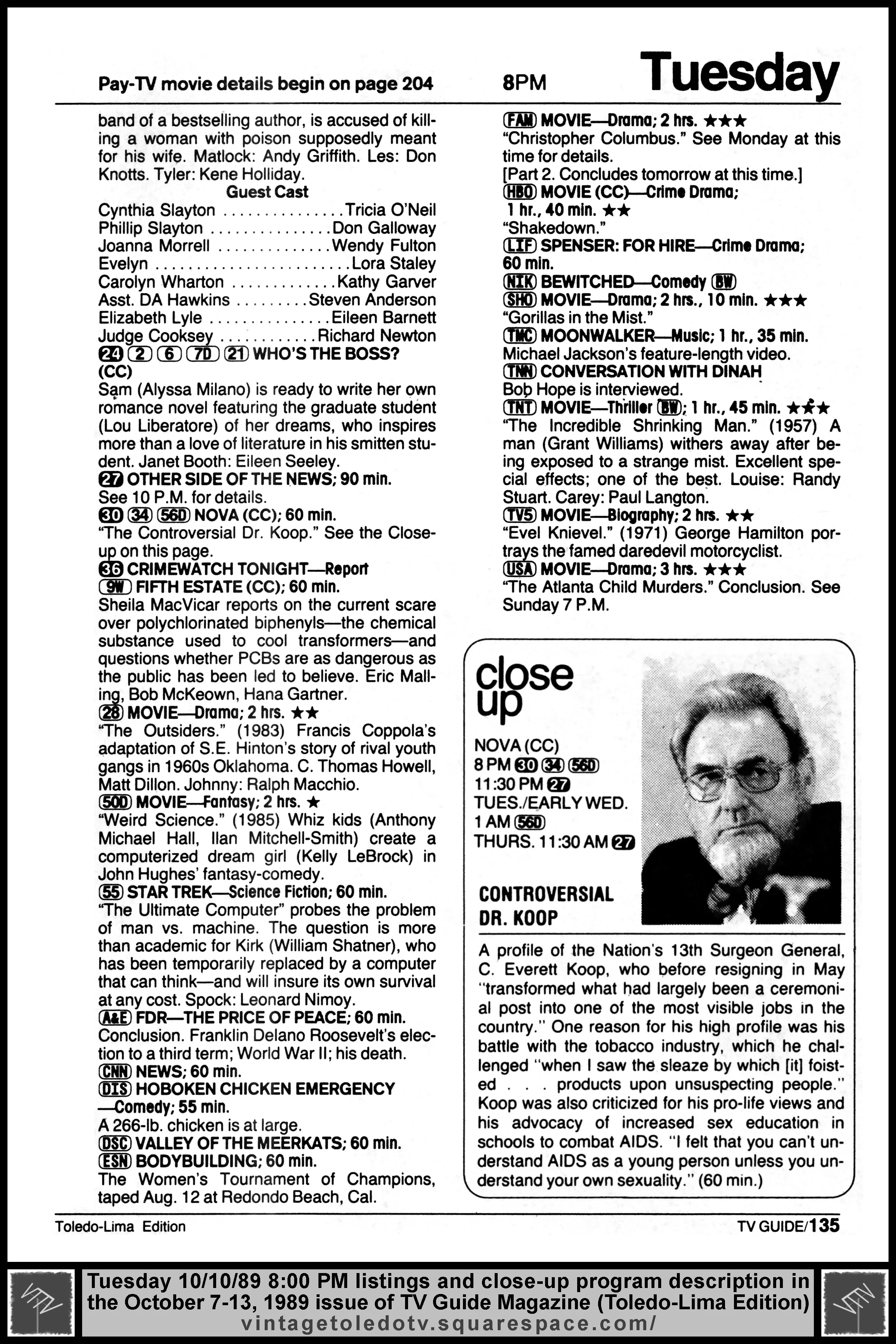 October 7-13, 1989 TV Guide Magazine (Toledo-Lima edition) page 135