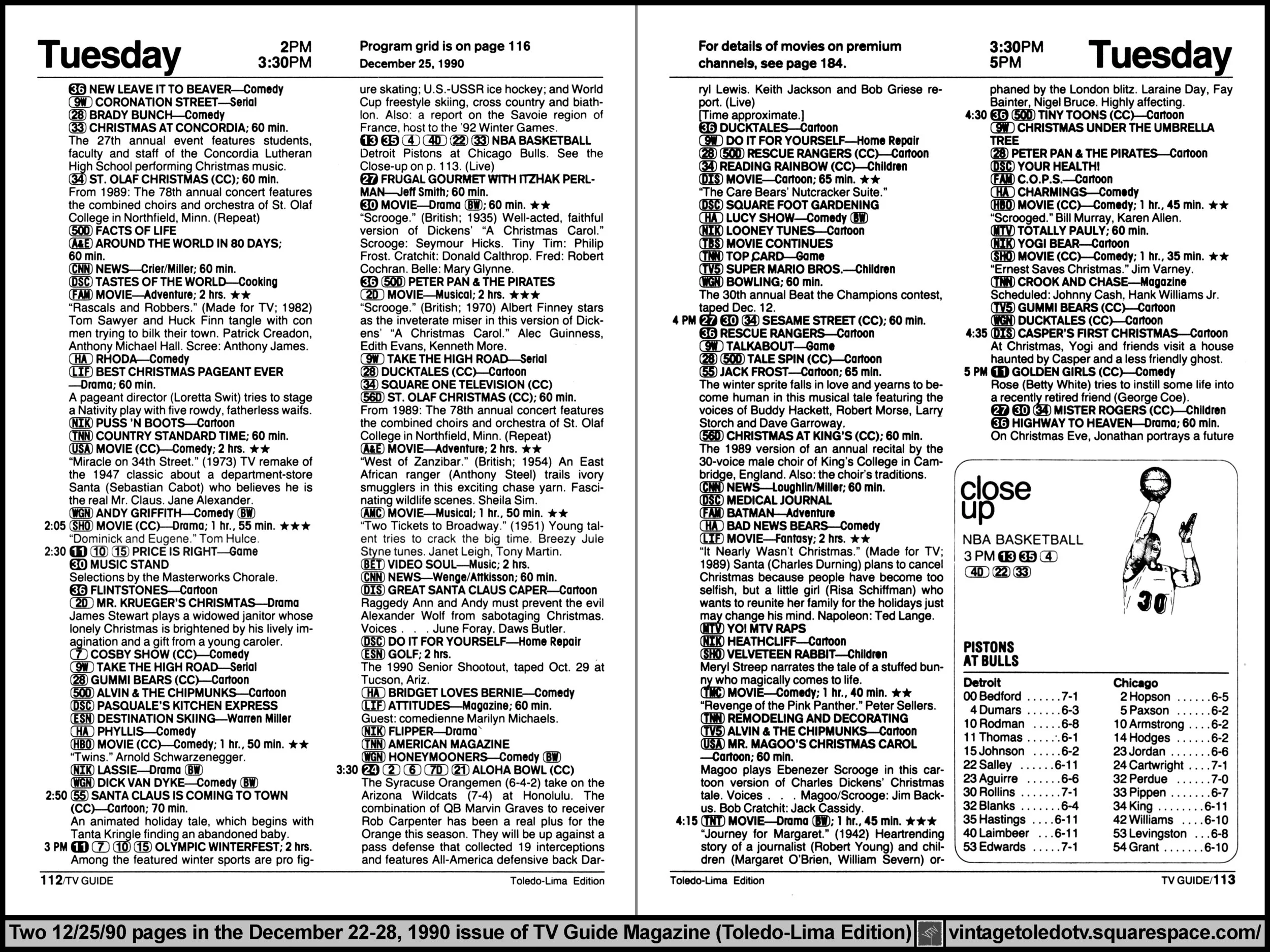 December 22-28, 1990 TV Guide Magazine (Toledo-Lima edition) pages 112 & 113