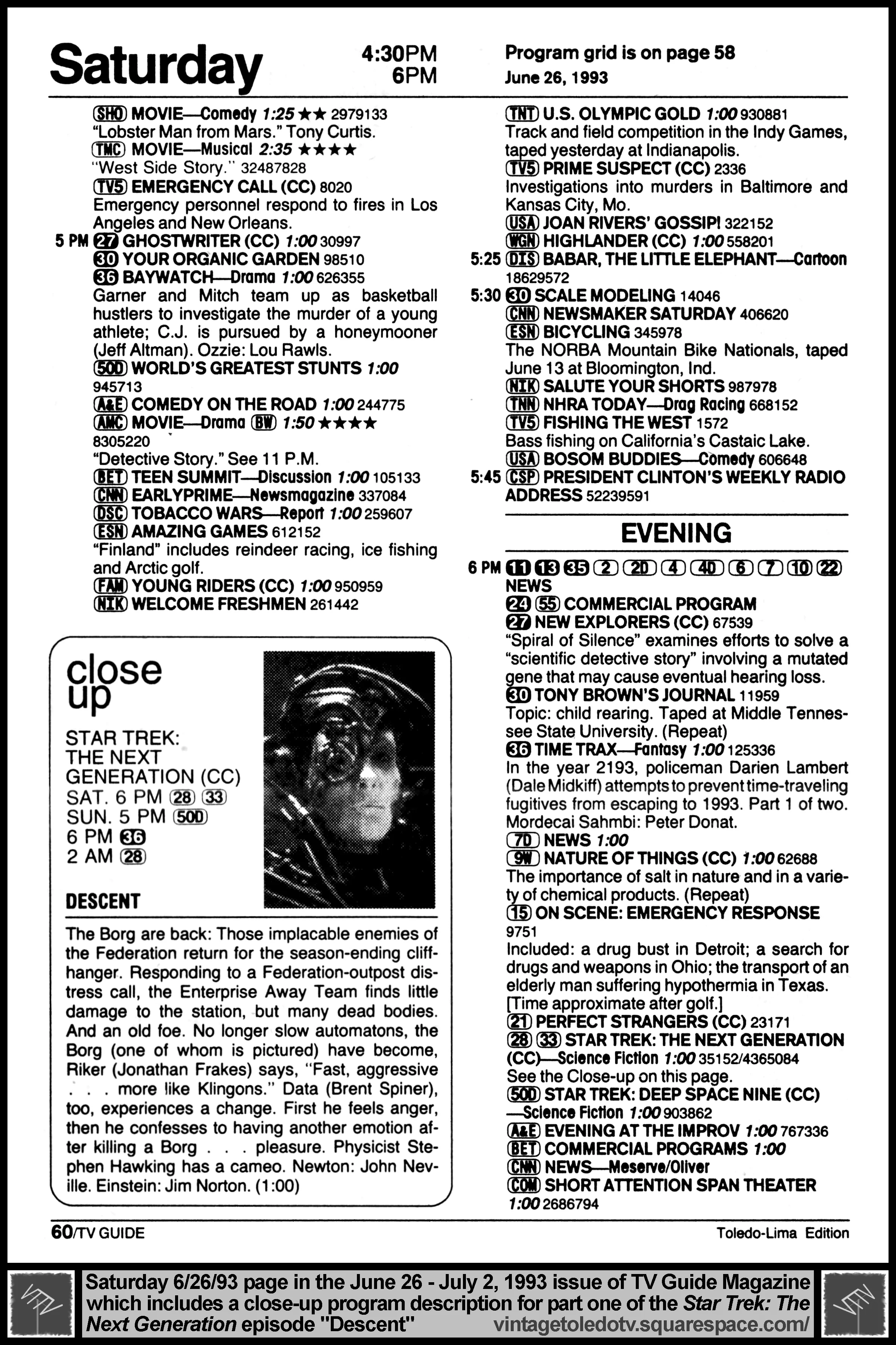 June 26-July 2, 1993 TV Guide Magazine (Toledo-Lima edition) page 60