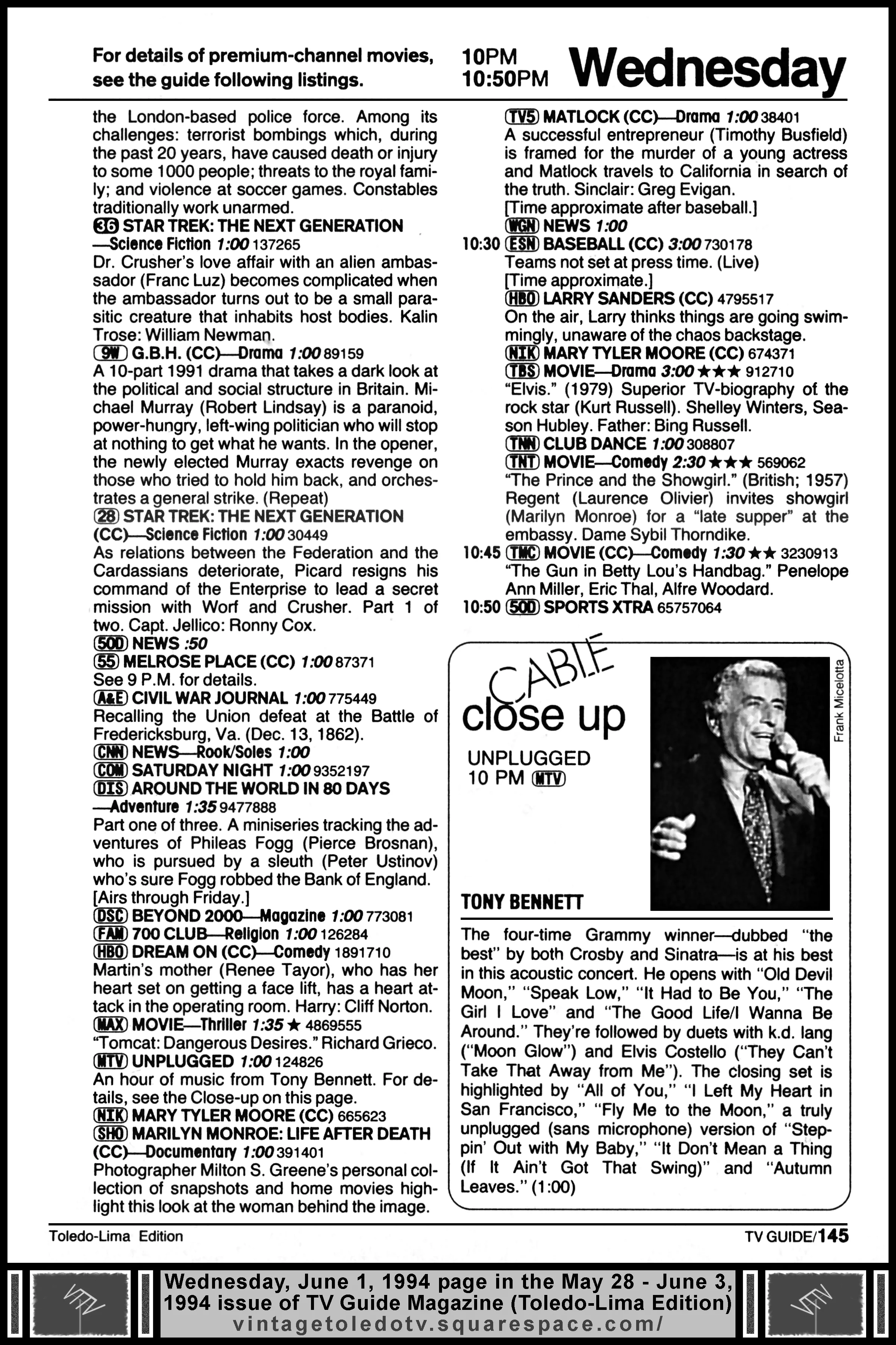 May 28-June 3, 1994 TV Guide Magazine (Toledo-Lima edition) page 145
