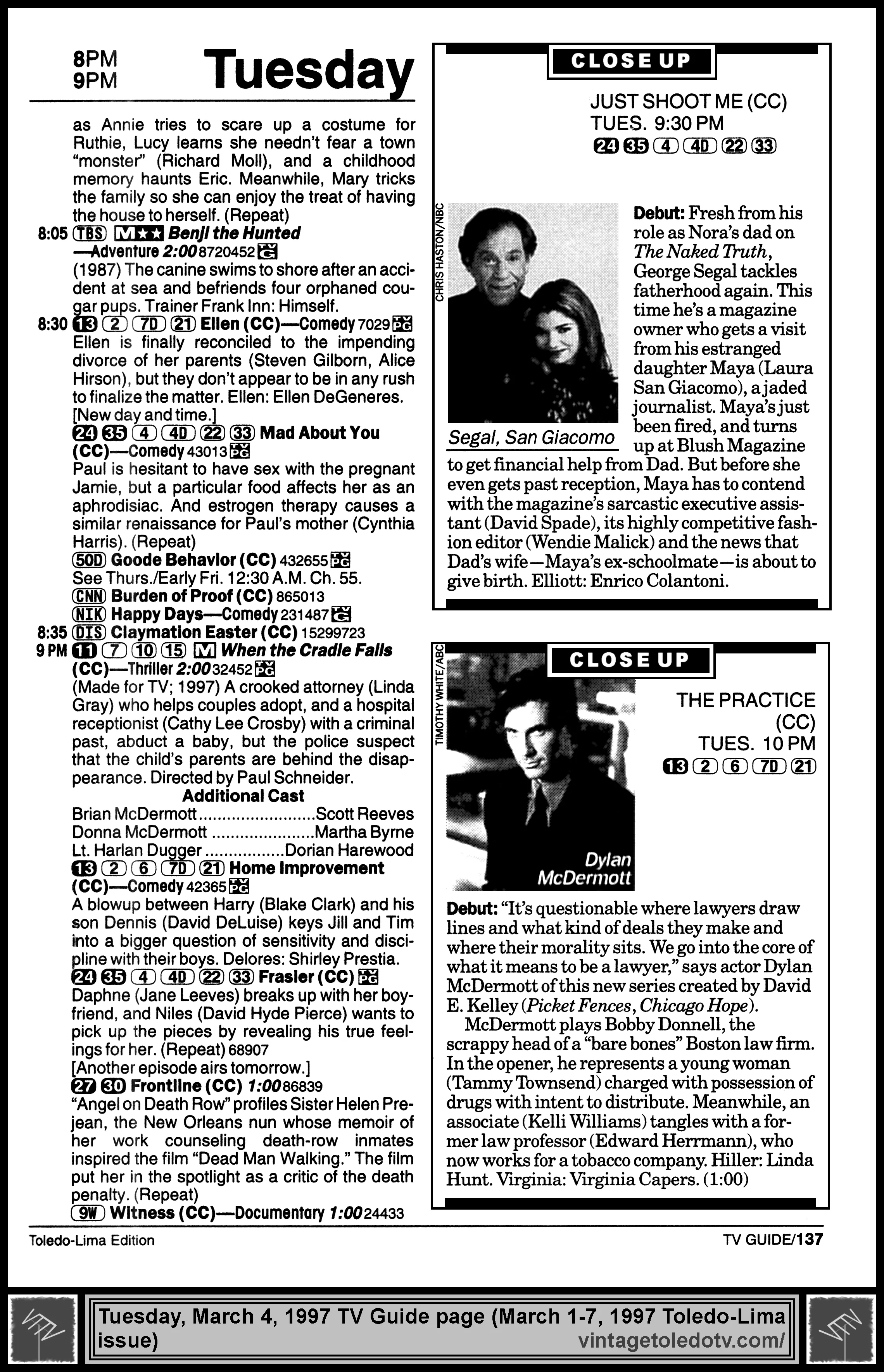 March 1-7, 1997 TV Guide Magazine (Toledo-Lima edition) page 137