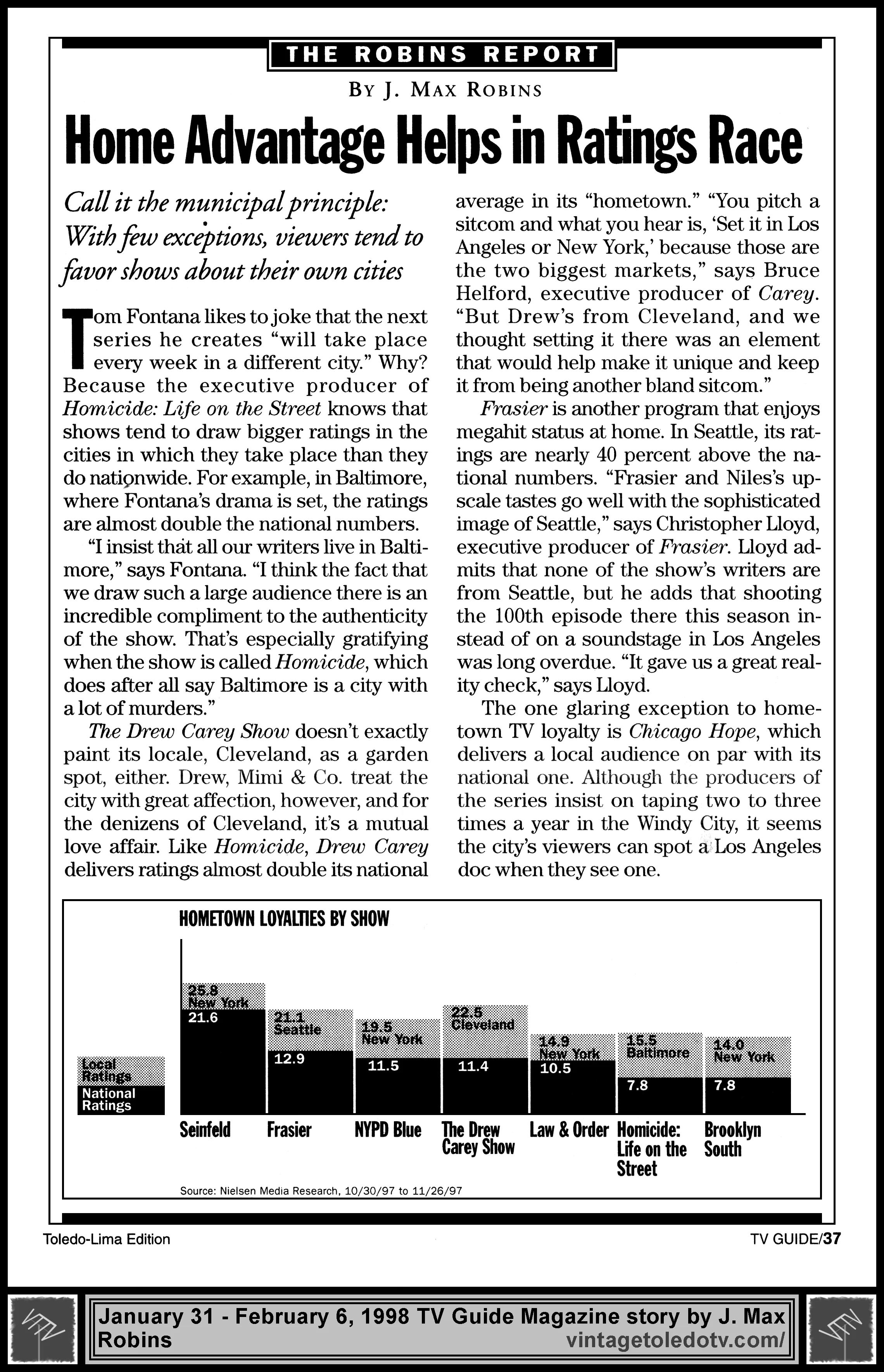 January 31-February 6, 1998 TV Guide Magazine (Toledo-Lima edition) page 37 (The Robins Report)