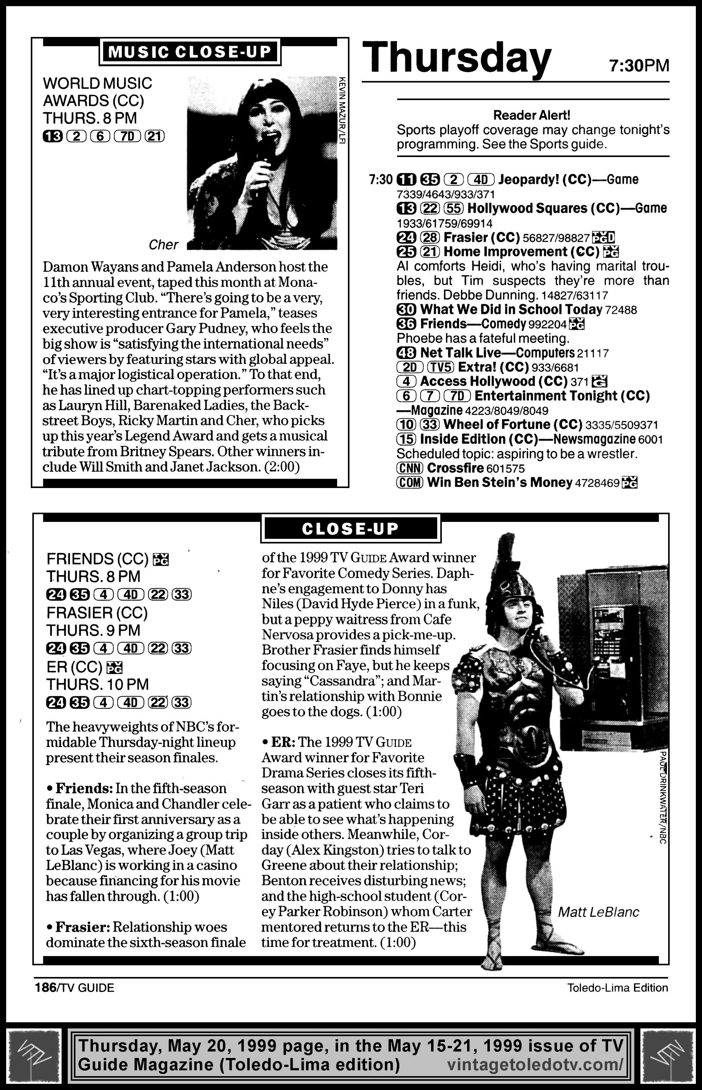 May 15-21, 1999 TV Guide Magazine (Toledo-Lima edition) page 186