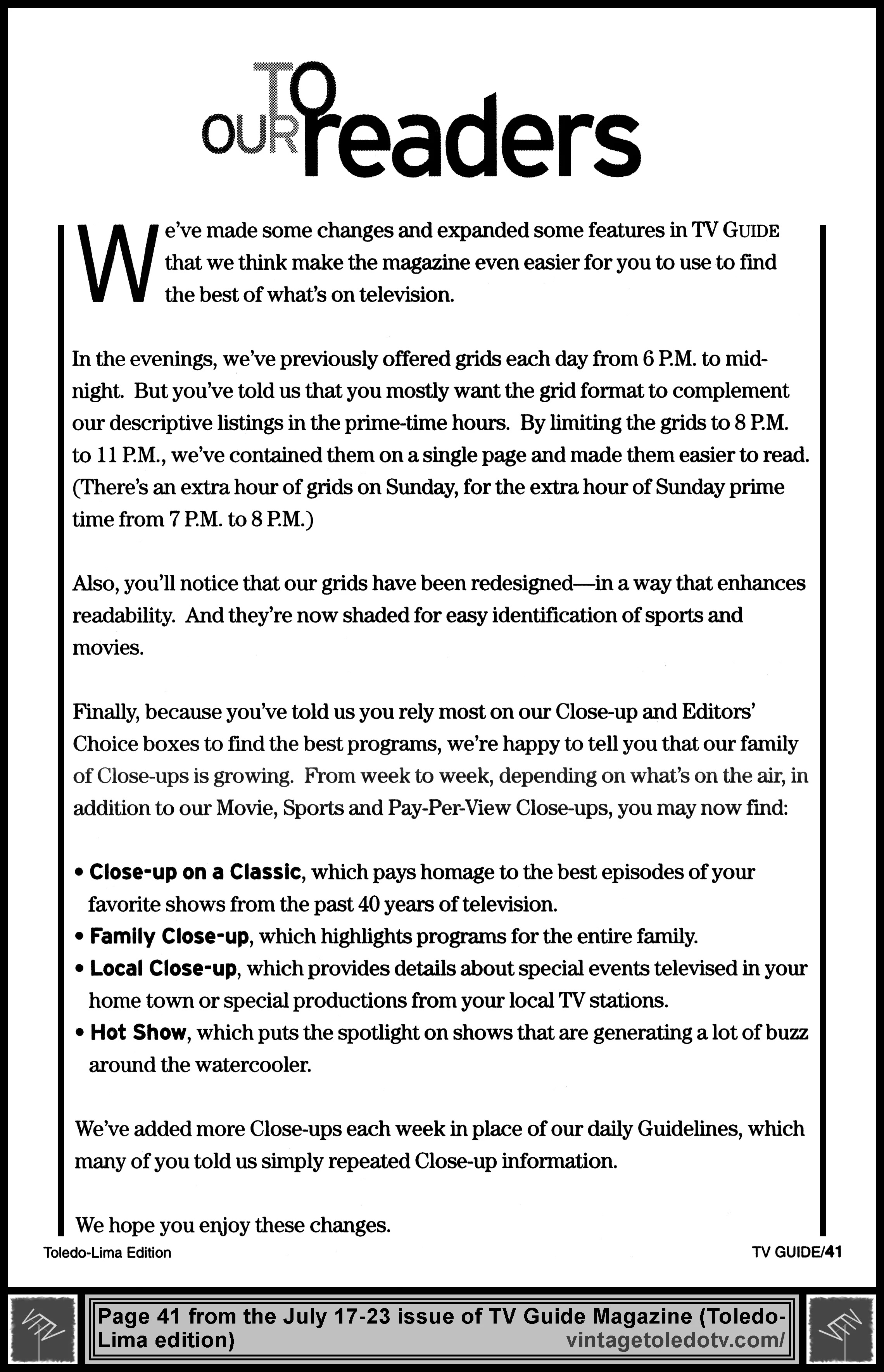 July 17-23, 1999 T V Guide Magazine (Toledo-Lima edition) page 41