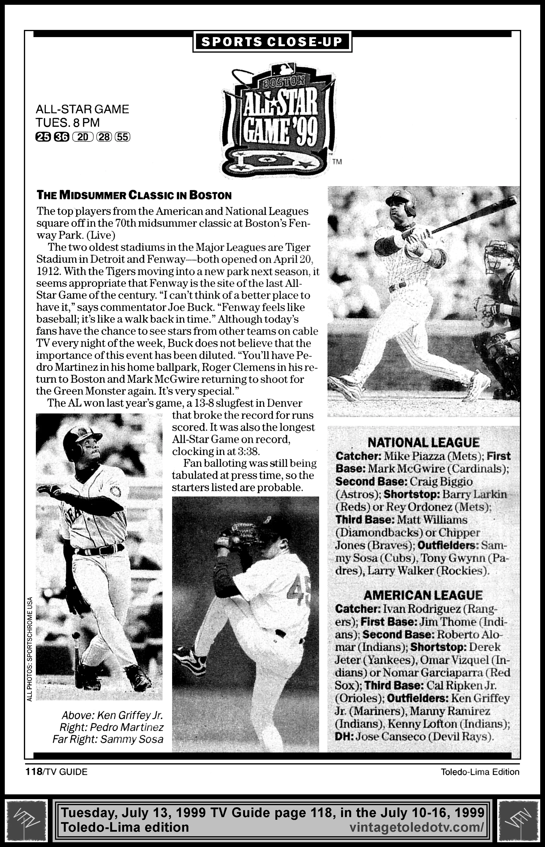July 10-16, 1999 TV Guide Maagzine (Toledo-Lima edition) page 118
