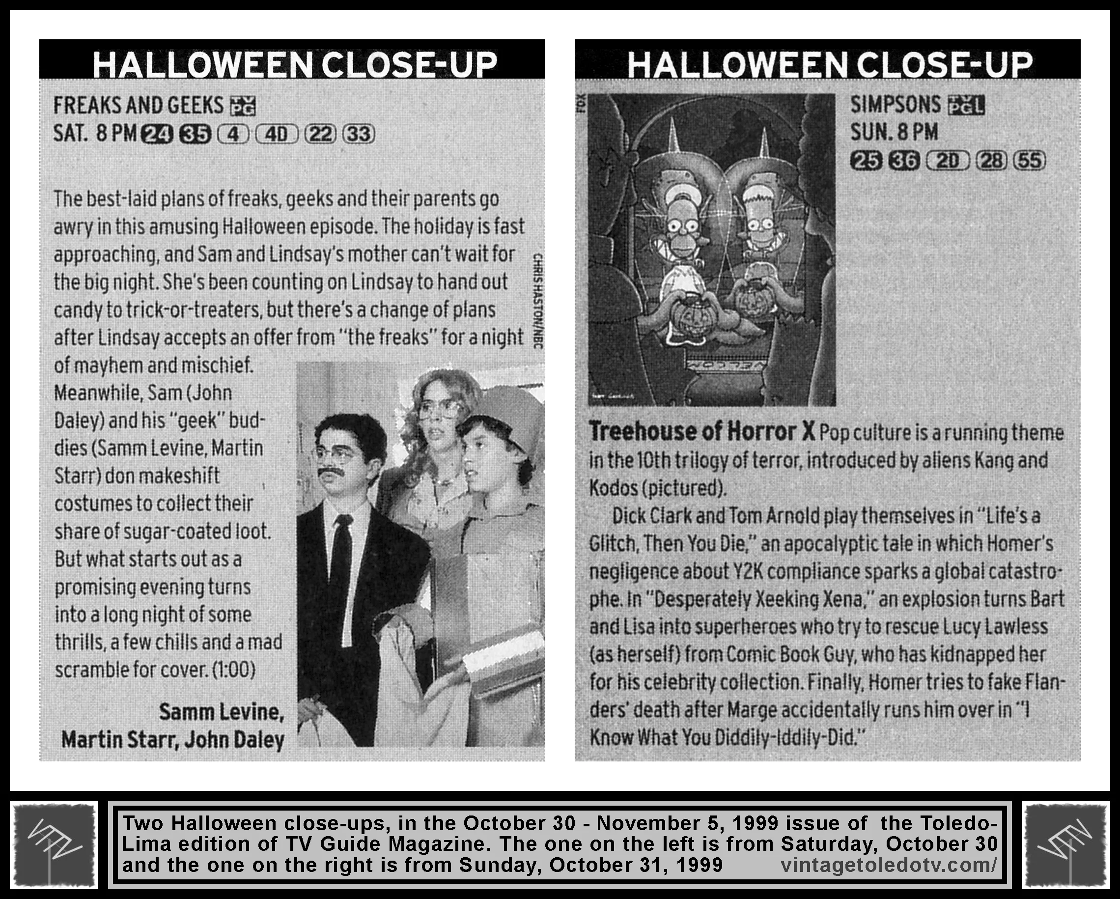 October 30-November 5, 1999 TV Guide Magazine (Toledo-Lima edition) Two Halloween close-ups