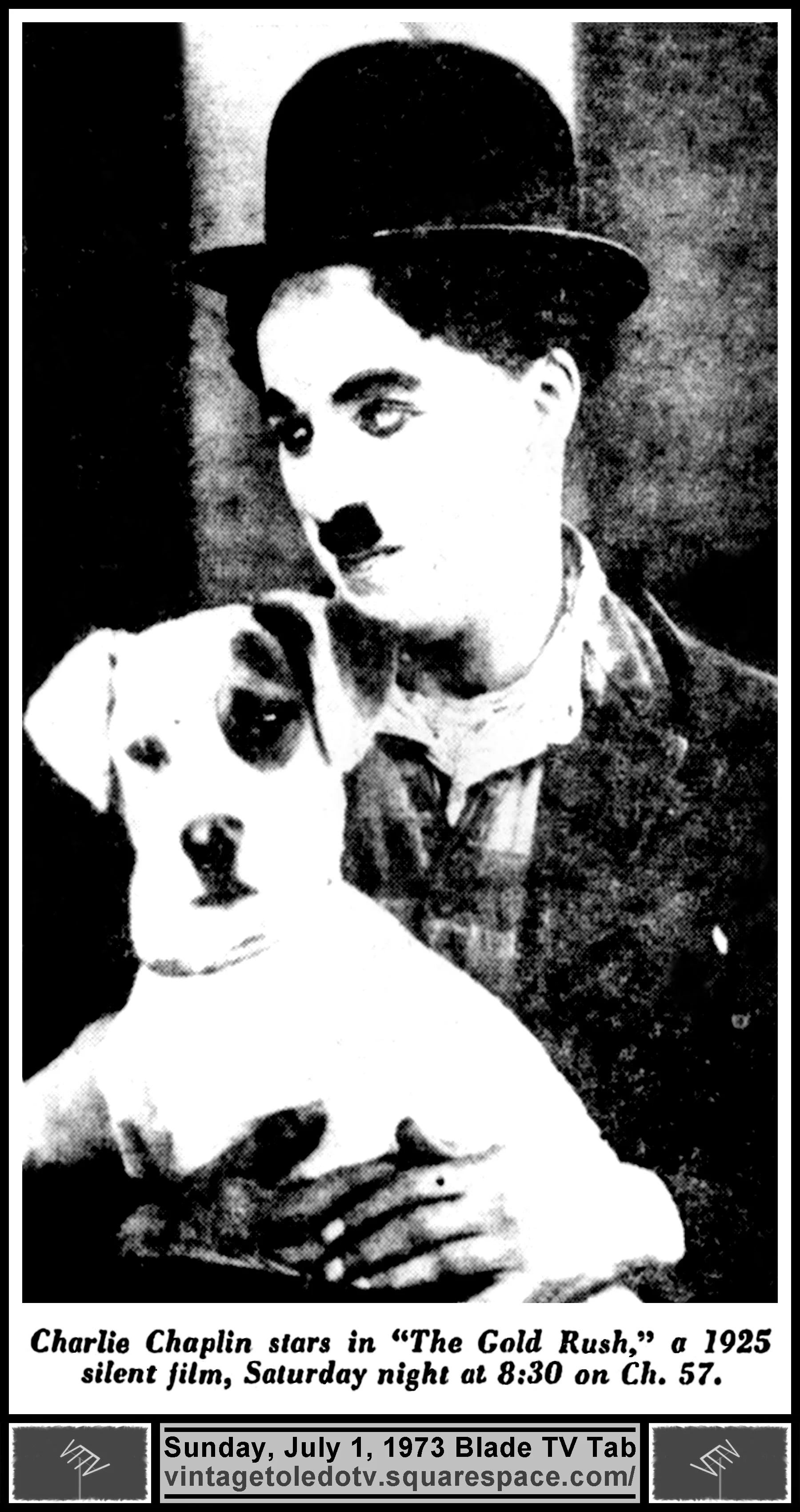 Sunday, 7/1/73 picture of Charlie Chaplin, in The Blade's TV Tab