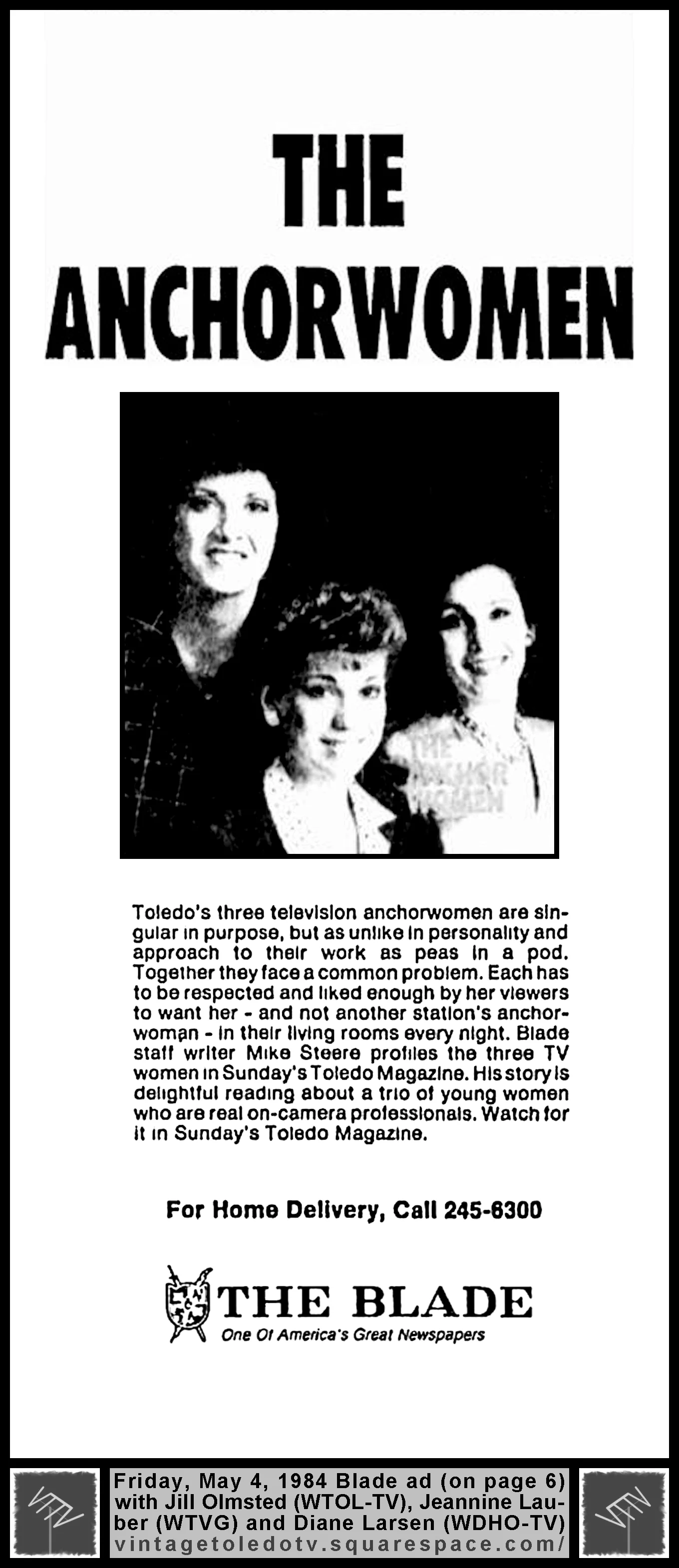 "The Anchorwomen" (Fri. 5/4/84 ad in The Blade for upcoming Toledo Magazine story)
