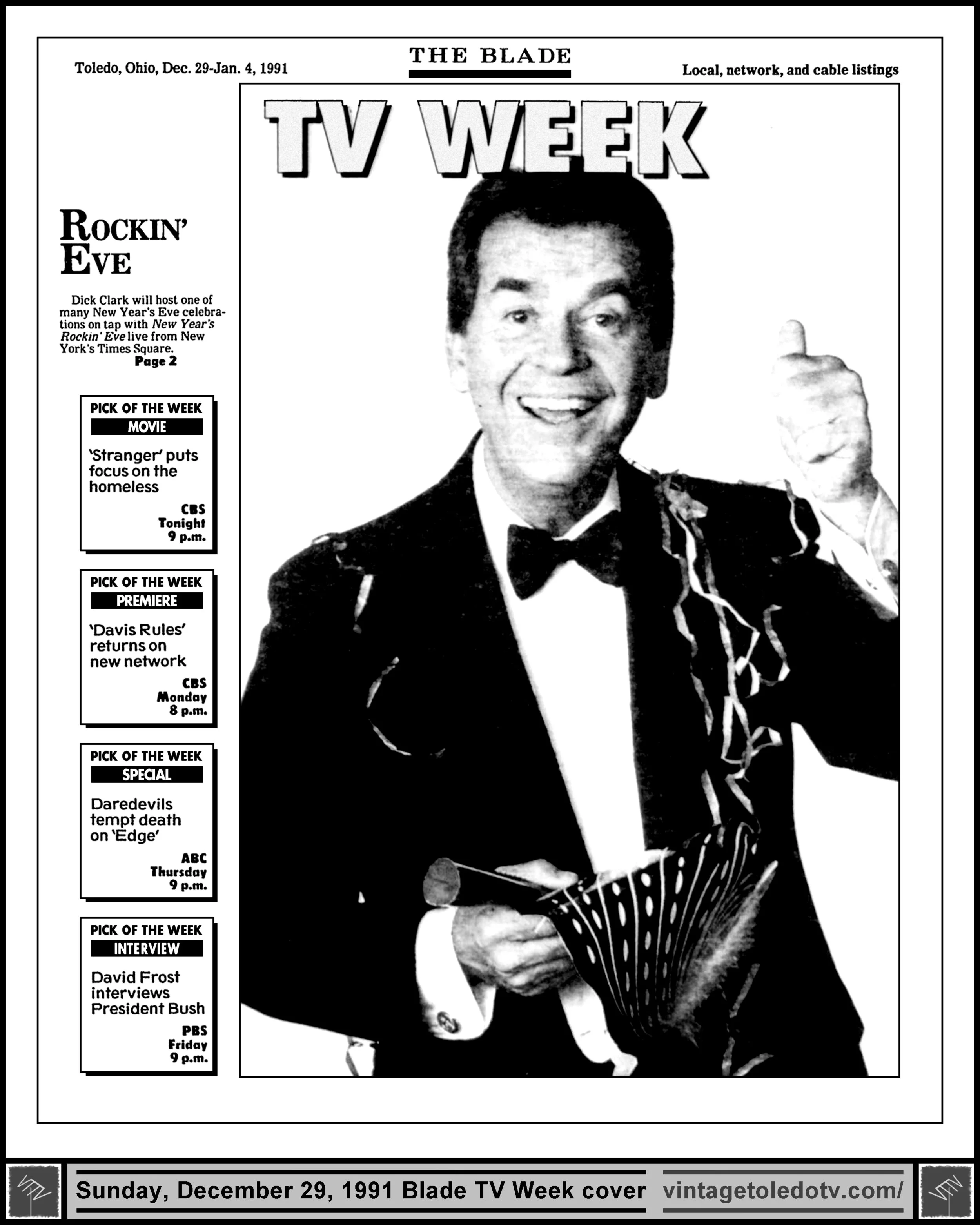 Sunday, 12/29/91 TV Week cover with Dick Clark, in The Blade