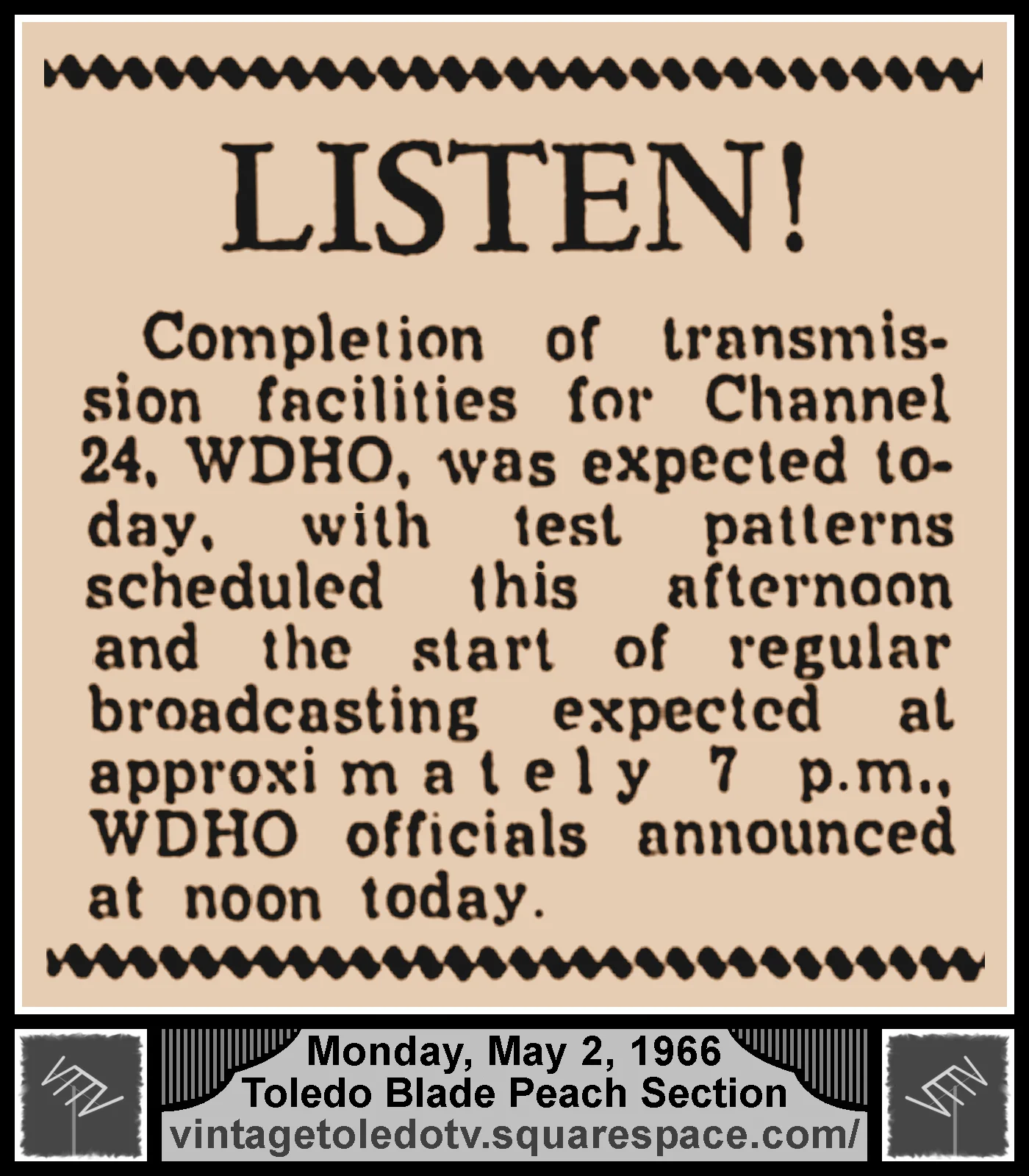 "LISTEN!," in The Blade's Mon. 5/2/66 Peach Section