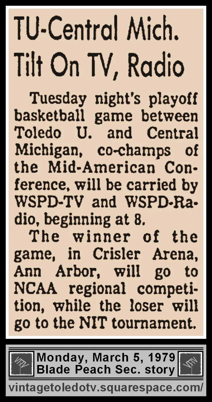 "TU-Central Mich. Tilt On TV, Radio," in The Blade's Monday, 3/5/79 Peach Section