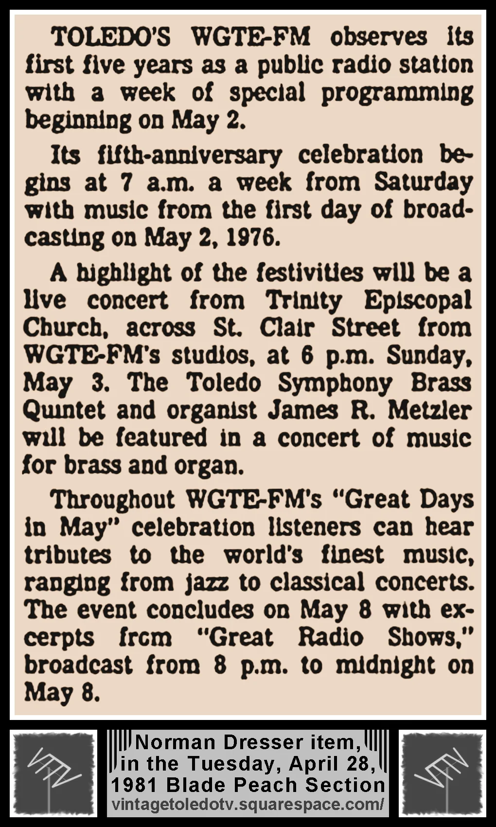 Norman dresser items, in The Blade's Tuesday, 4/28/81 Peach Section