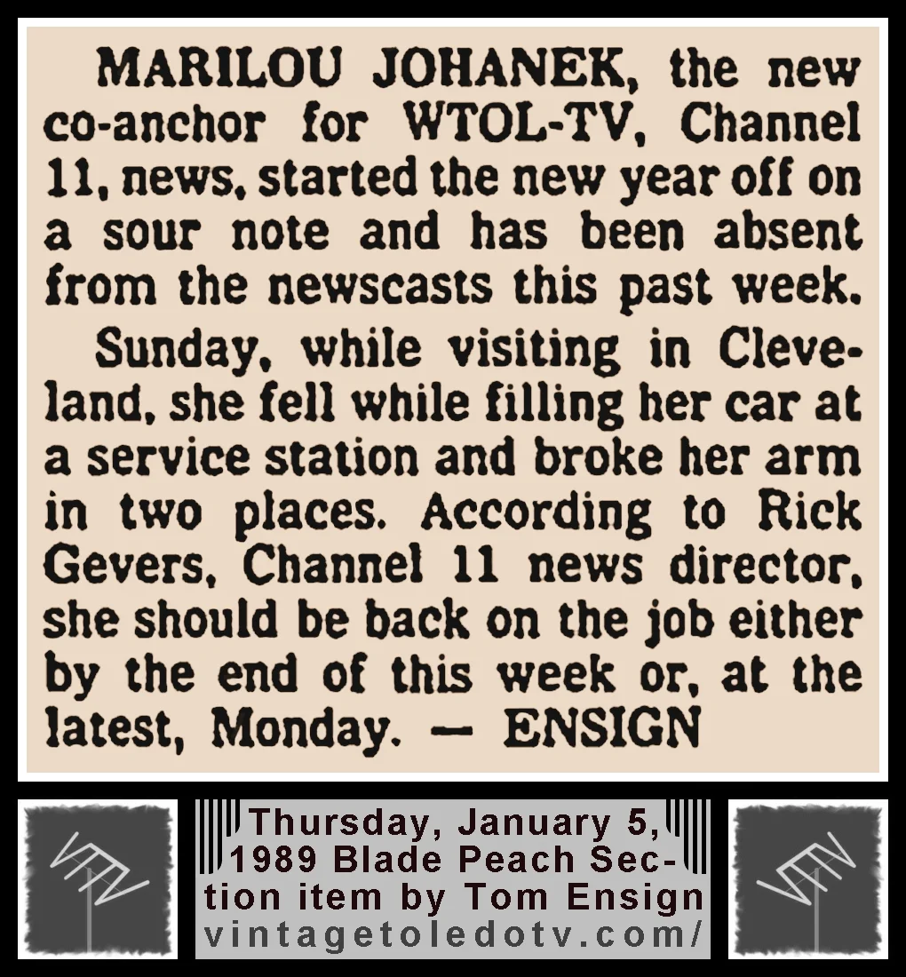 Tom Ensign item in The Blade's Thursday, 1/5/89 Peach Section