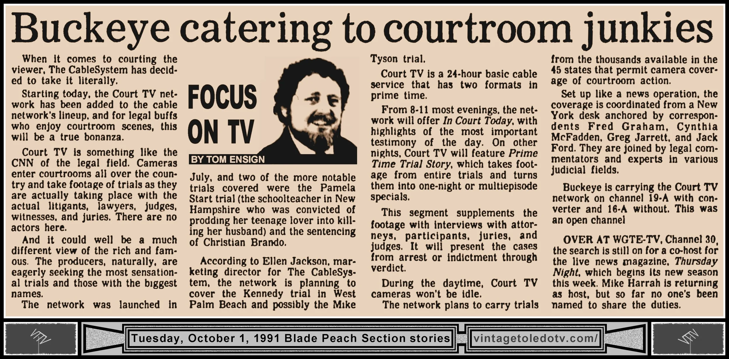 "Buckeye Catering To Courtroom Junkies" and other item, in The Blade's Tuesday, 10/1/91 Peach Section