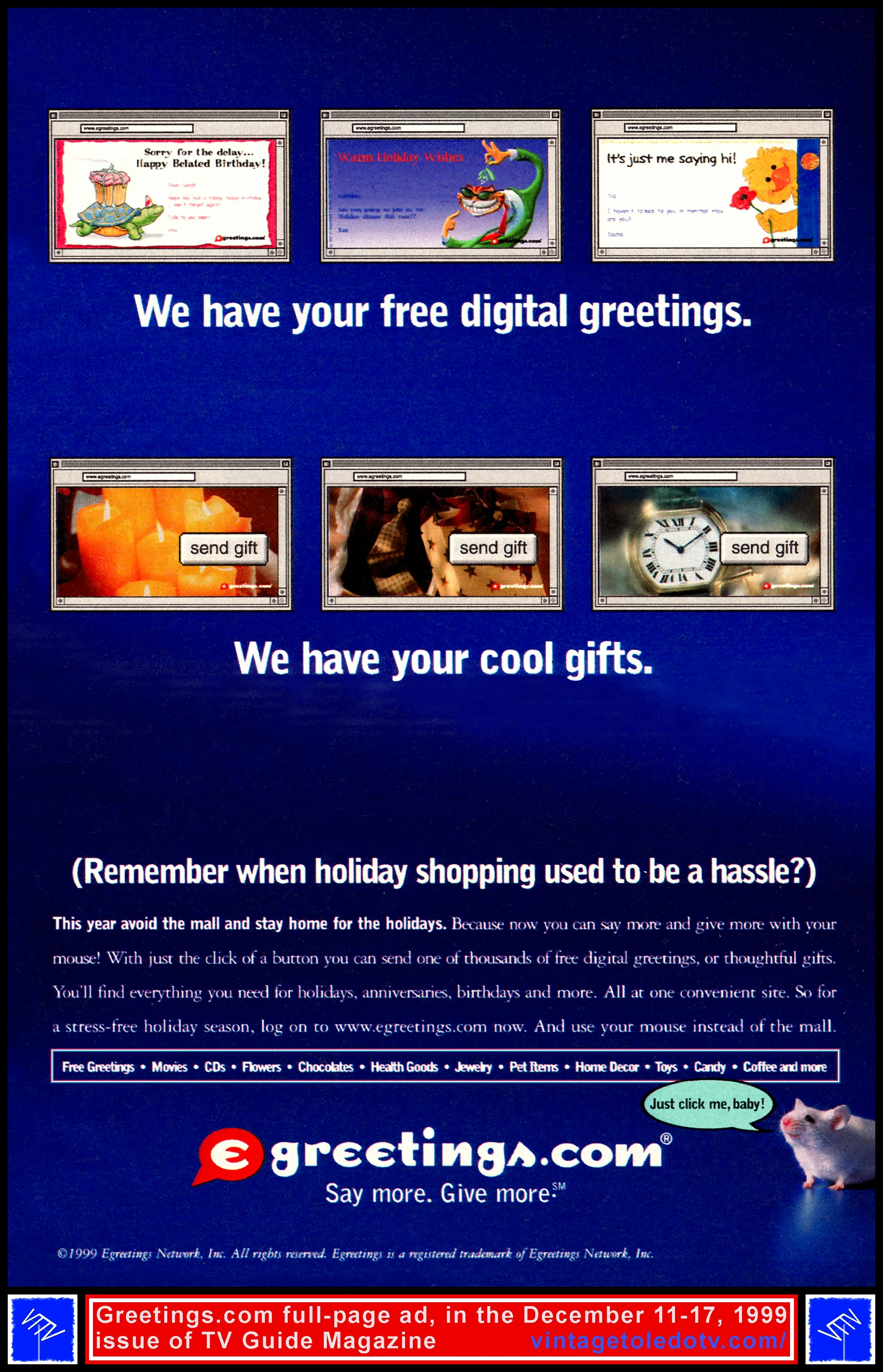 Greetings.com (12/11-17/99 TV Guide Magazine full-page color ad)