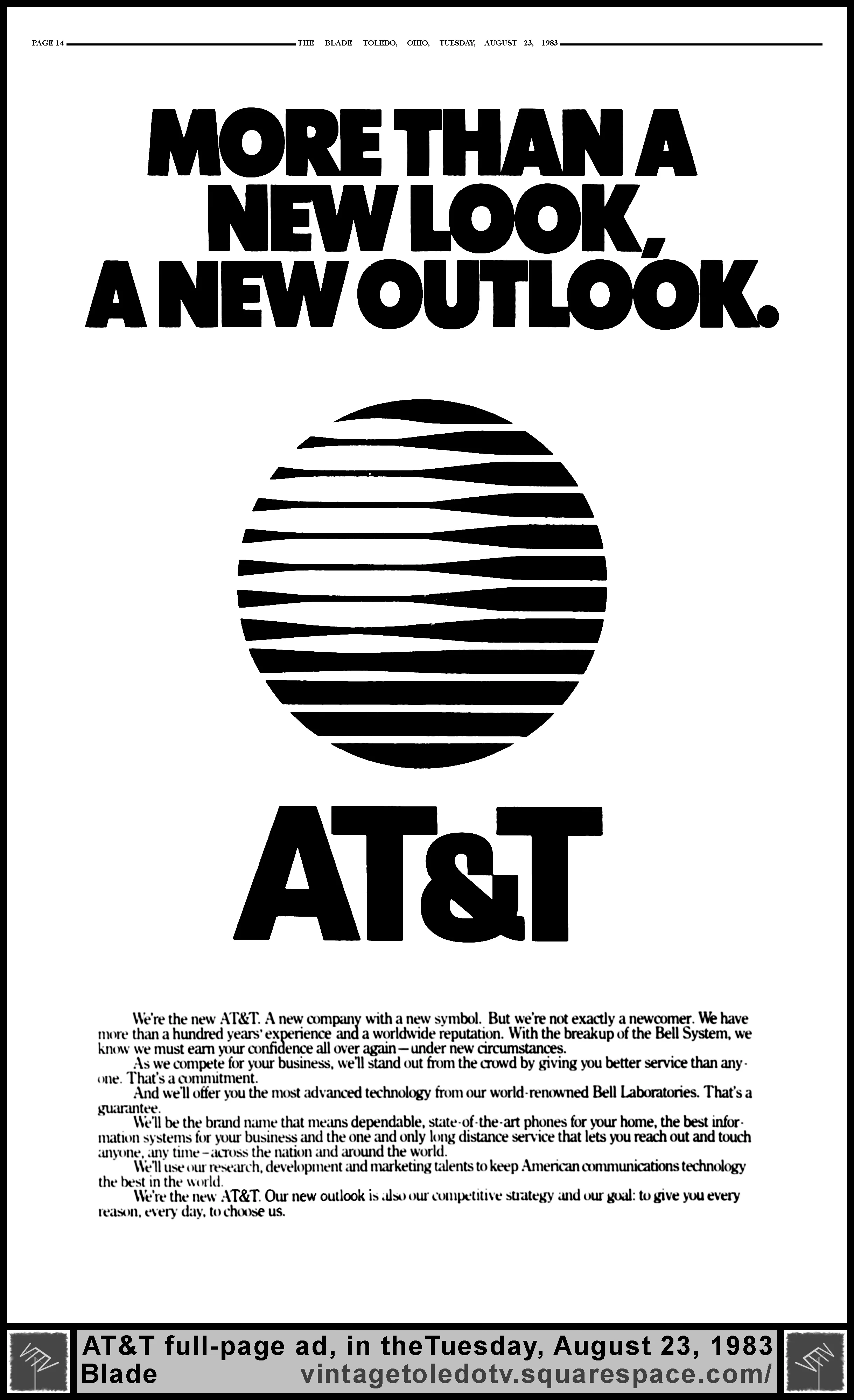 AT&T (Tuesday 8/23/83 full-page ad in The Blade)