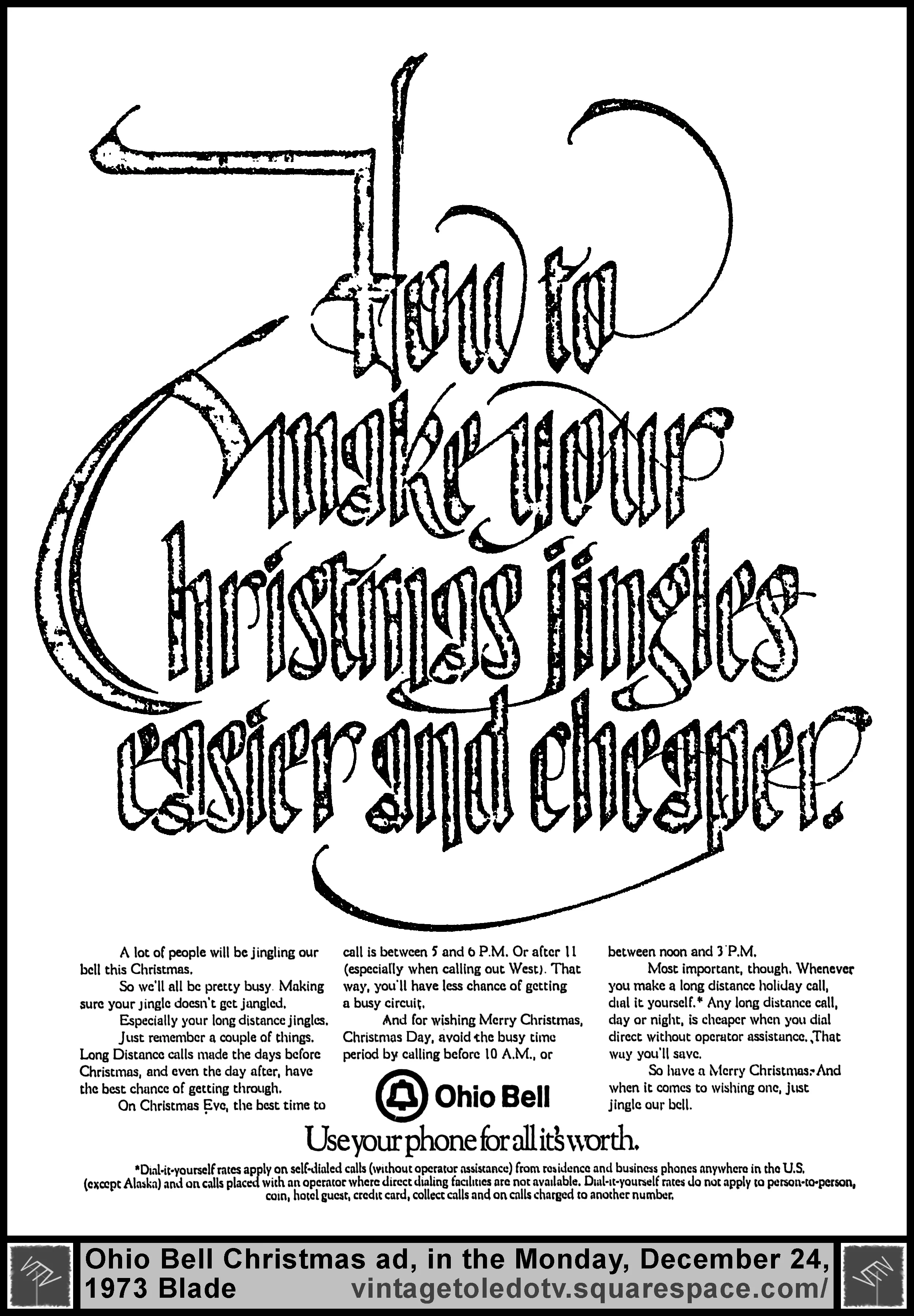 Ohio Bell (Mon. 12/24/73 Christmas ad in The Blade)