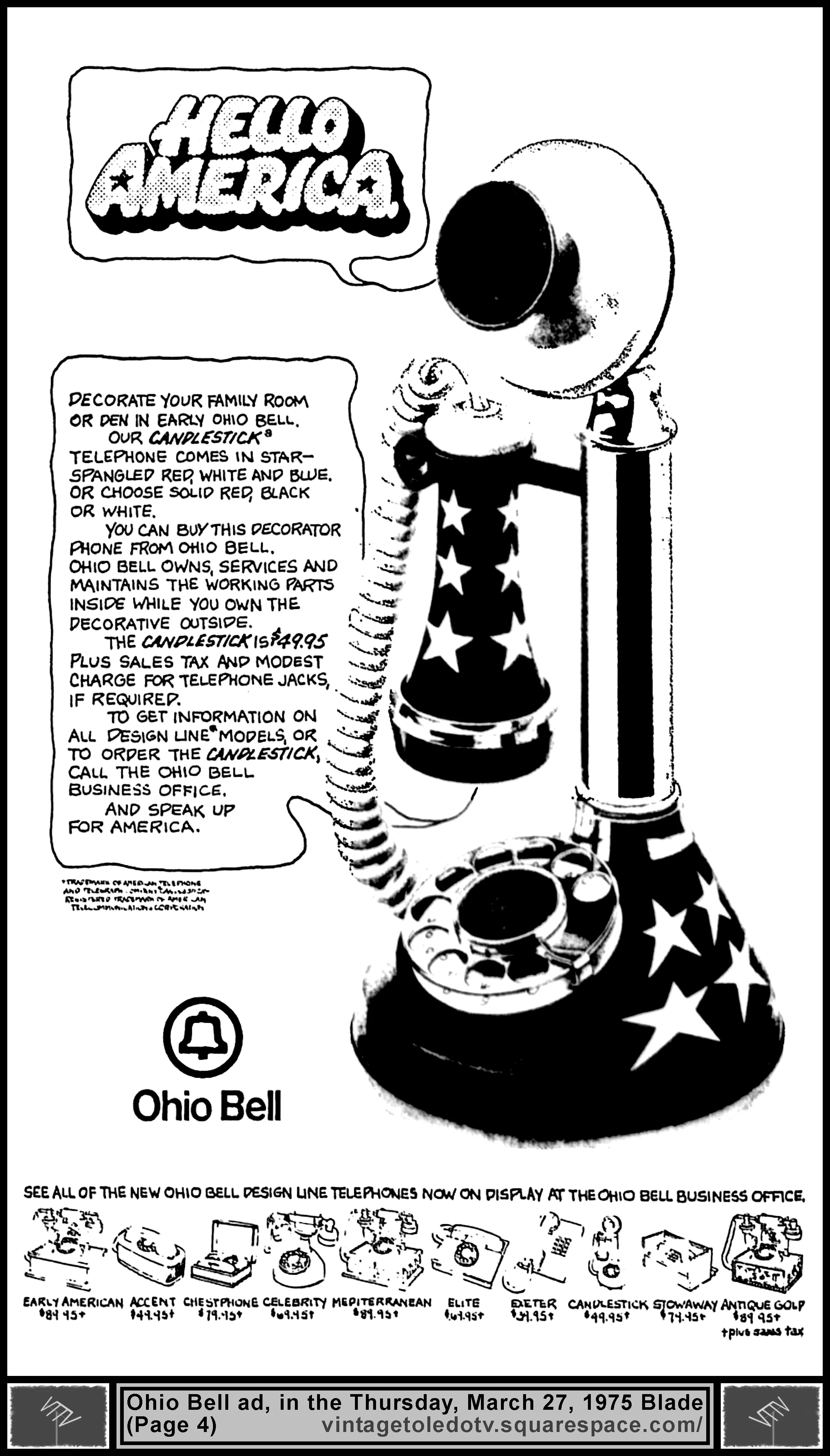 Ohio Bell Candlestick Phone (Thu. 3/27/75 ad in The Blade)