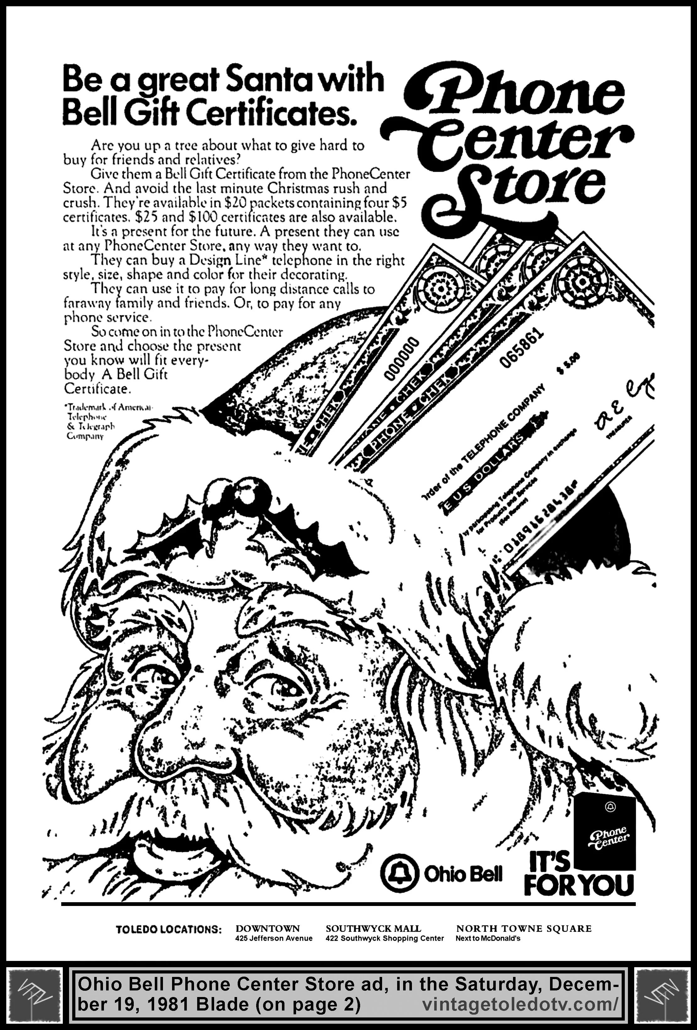 Ohio Bell Phone Center Store (Sat. 12/19/81 Christmas ad in The Blade)