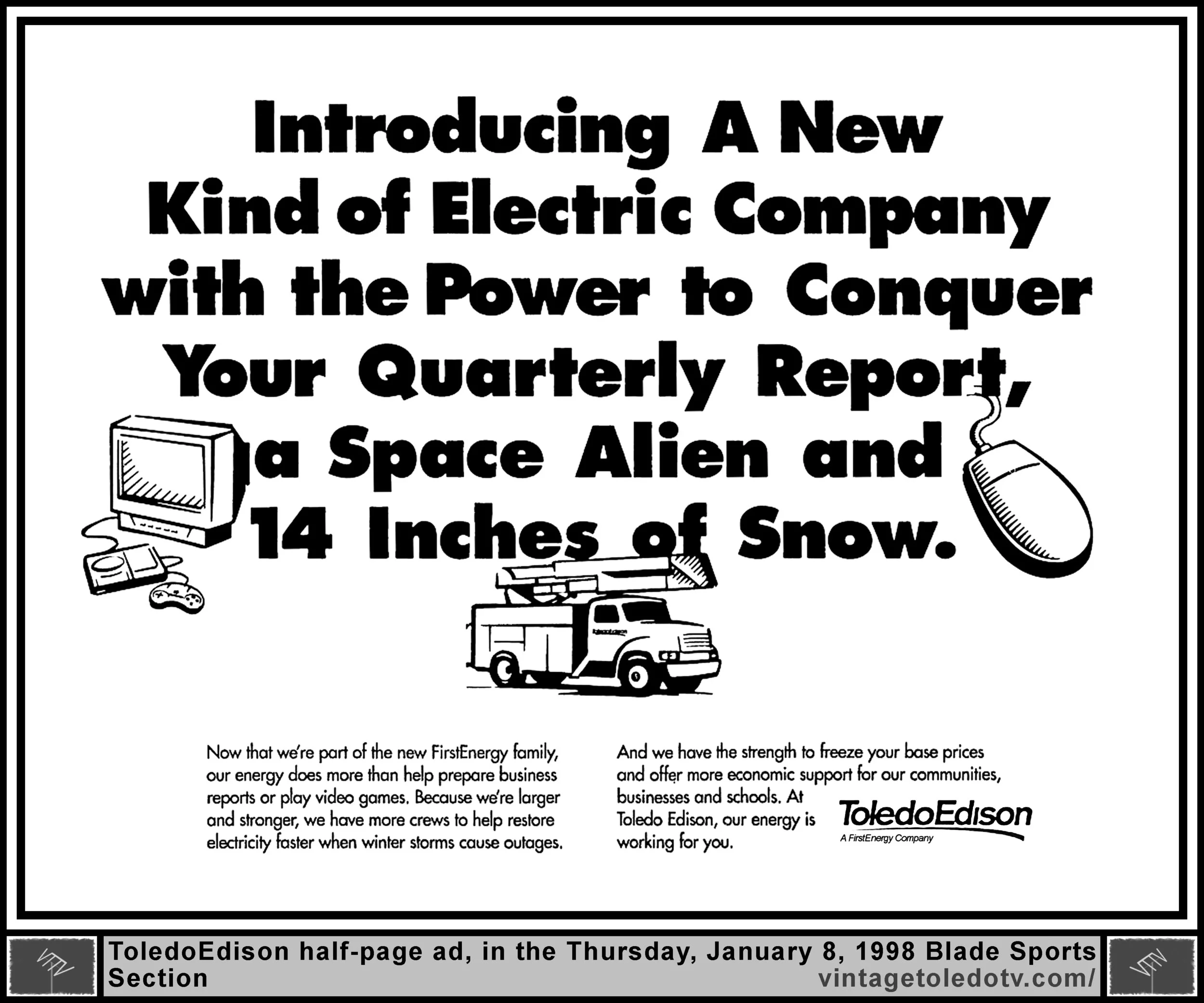 Toledo Edison...First Energy (Thu 1/8/87 ad in The Blade Sports Section)