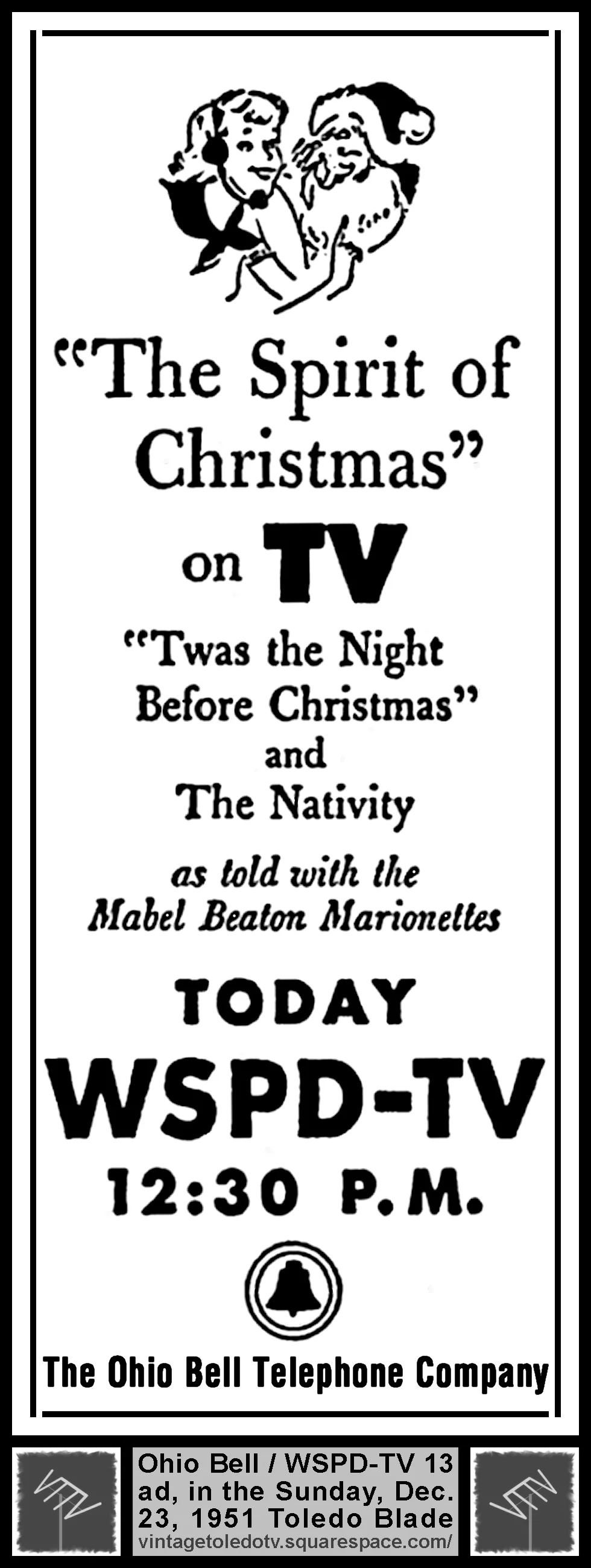 The Spirit of Christmas on WSPD-TV, Channel 13 (Sunday, 12/23/51 ad in The Blade)