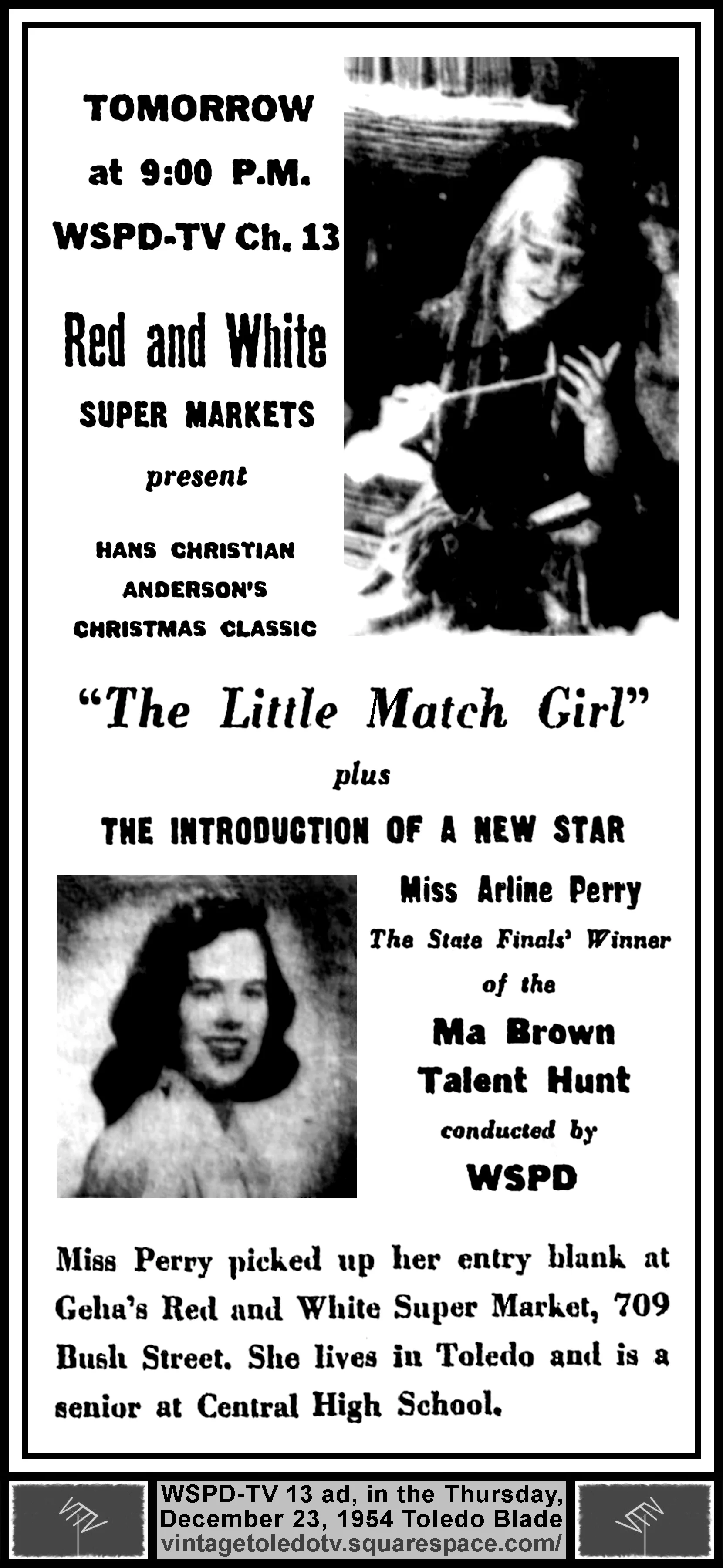 The Little Match Girl on WSPD-TV, Channel 13 (Thursday, 12/23/54 ad in The Blade Peach Section)
