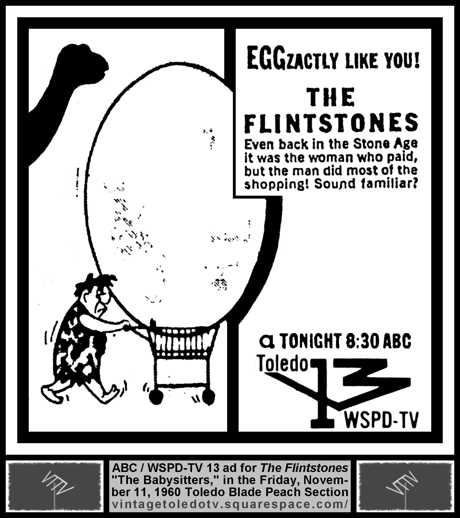 The Flintstones "The Babysitters" on ABC / WSPD-TV 13 (Friday, 11/11/60 ad in The Blade Peach Section)