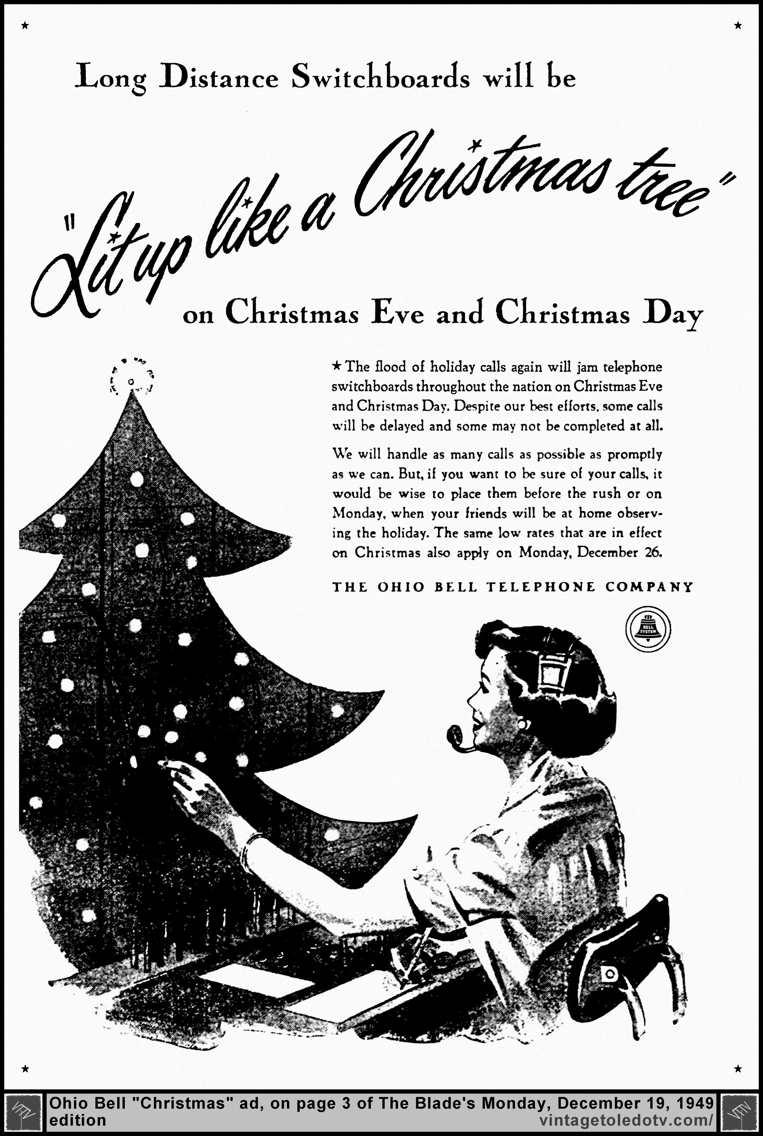 Long Distance...Christmas...The Ohio Bell Telephone Company (Monday, 12/18/49 ad on page 3 of The Blade)
