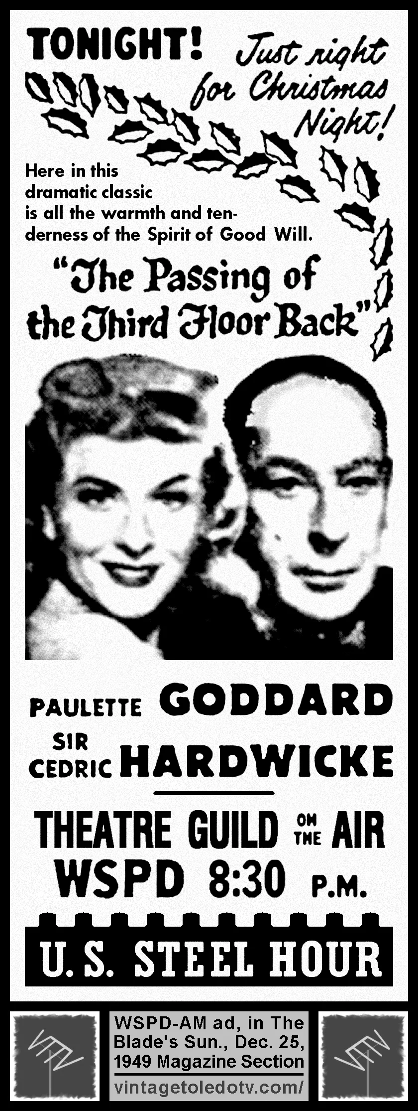 Theatre Guild on the Air "The Passing of the Third Floor Book" on WSPD-AM (Sunday, 12/25/49 ad in The Blade Magazine Section)