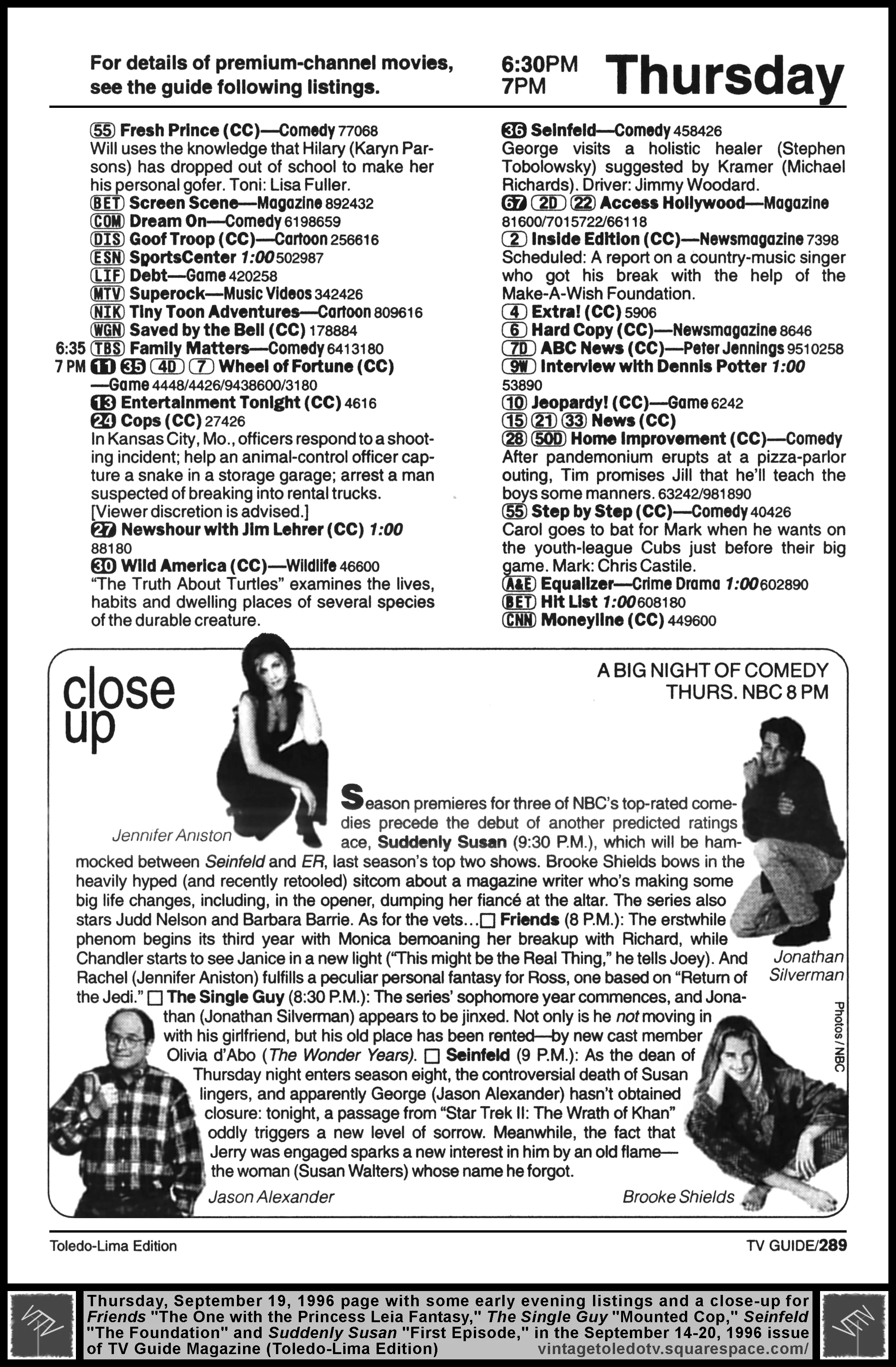 September 14-20, 1996 TV Guide Magazine (Toledo-Lima edition) page 289