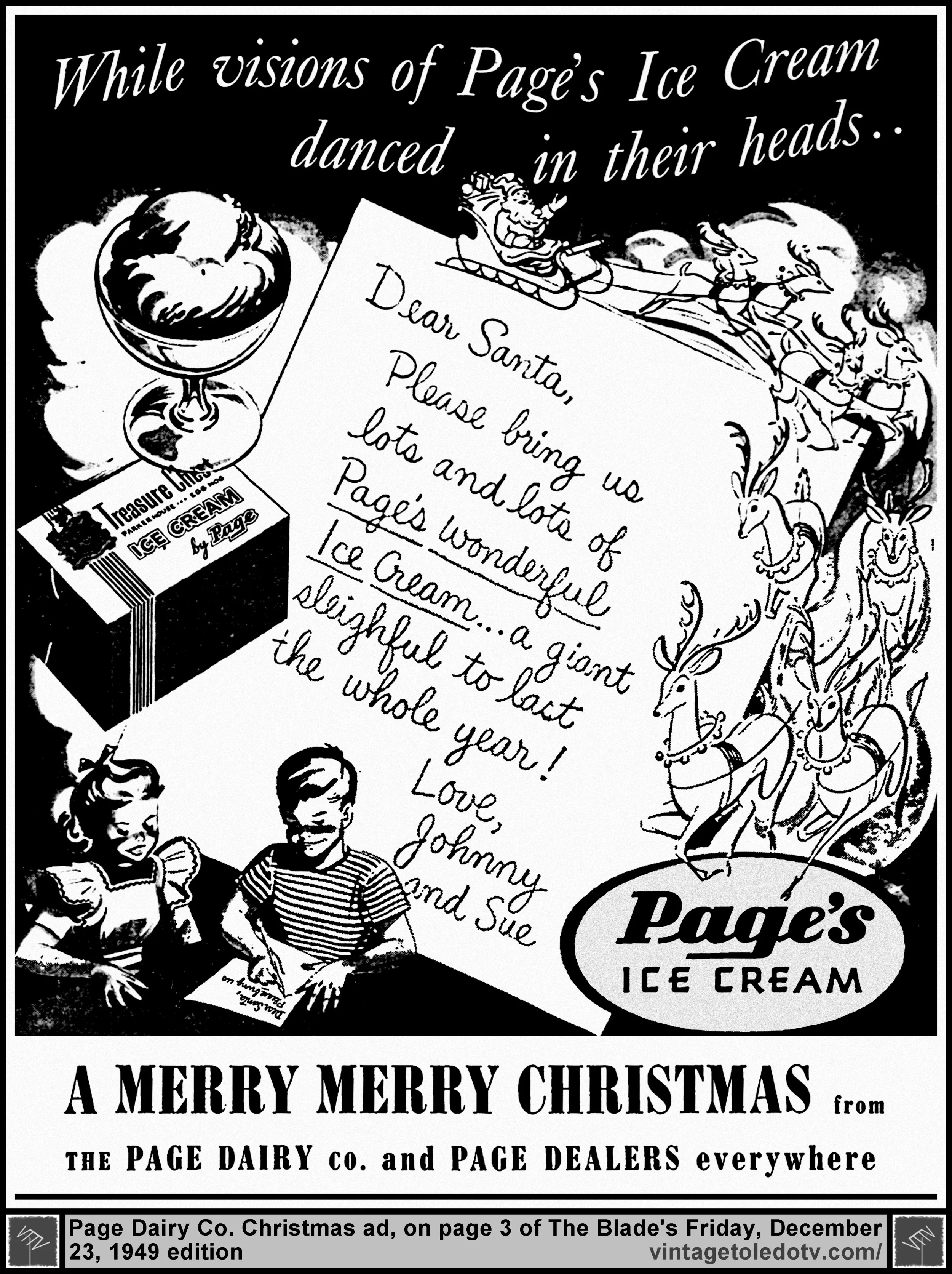 A Merry Merry Christmas from The Page Dairy Co. and Page Dealers everywhere (Friday, 12/23/49 ad, in The Blade)