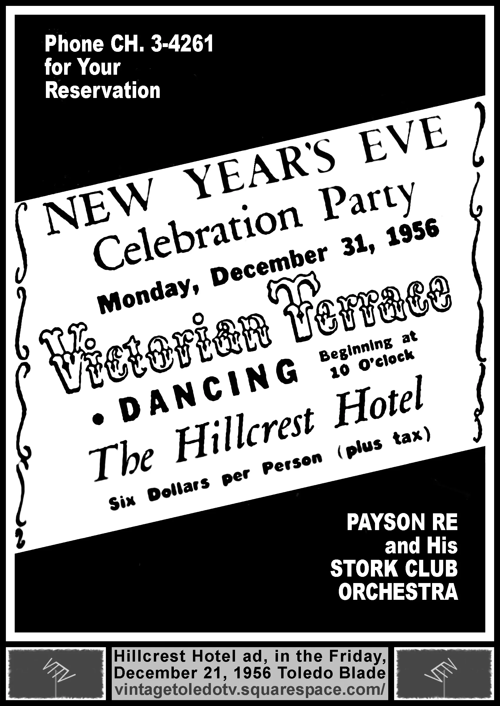New Year's Eve Celebration Party...The Hillcrest Hotel (Friday, 12/21/56 ad, in The Blade)