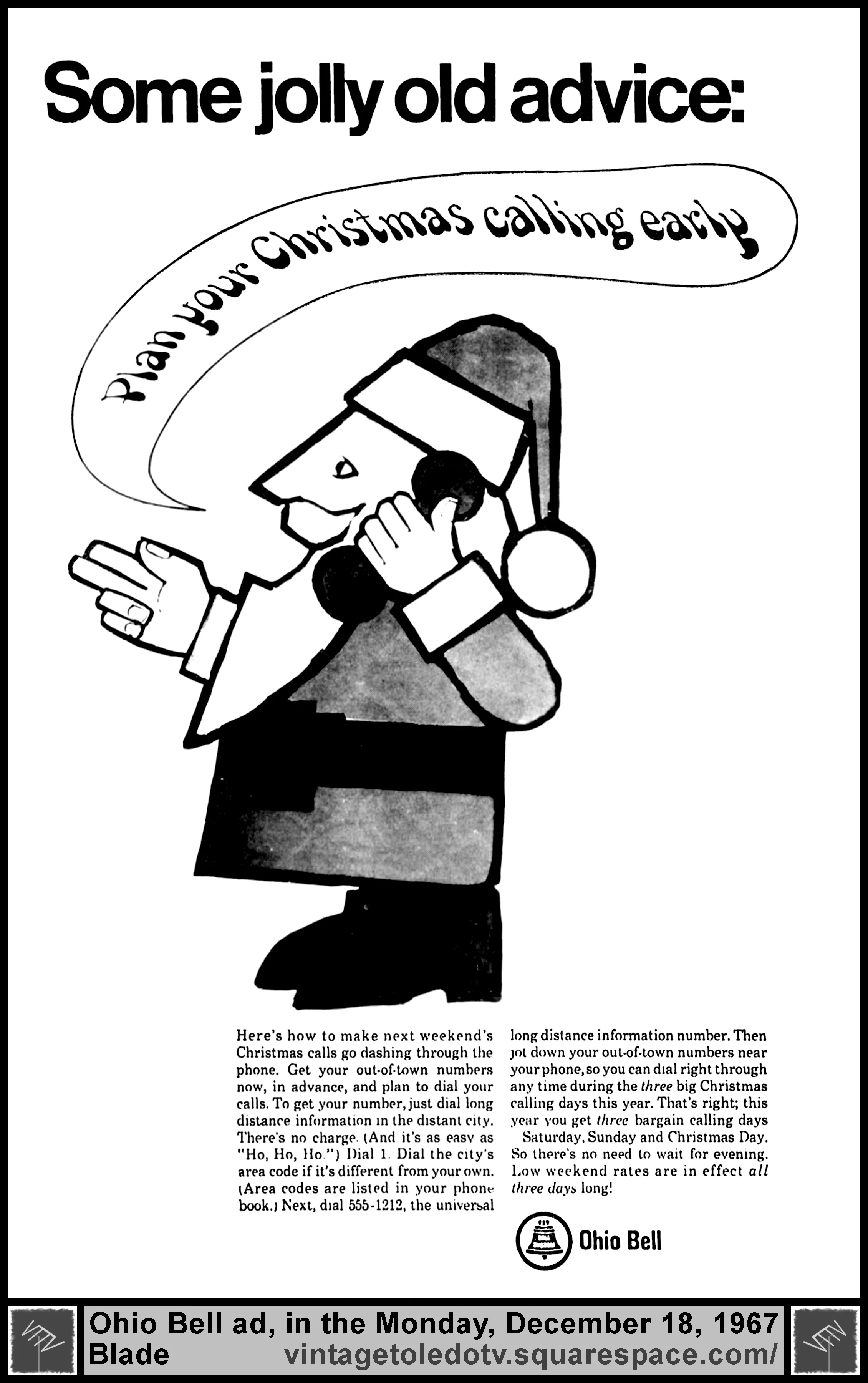 ...Plan your Christmas callin early...Ohio Bell (Monday, 12/18/67 ad, in The Blade)