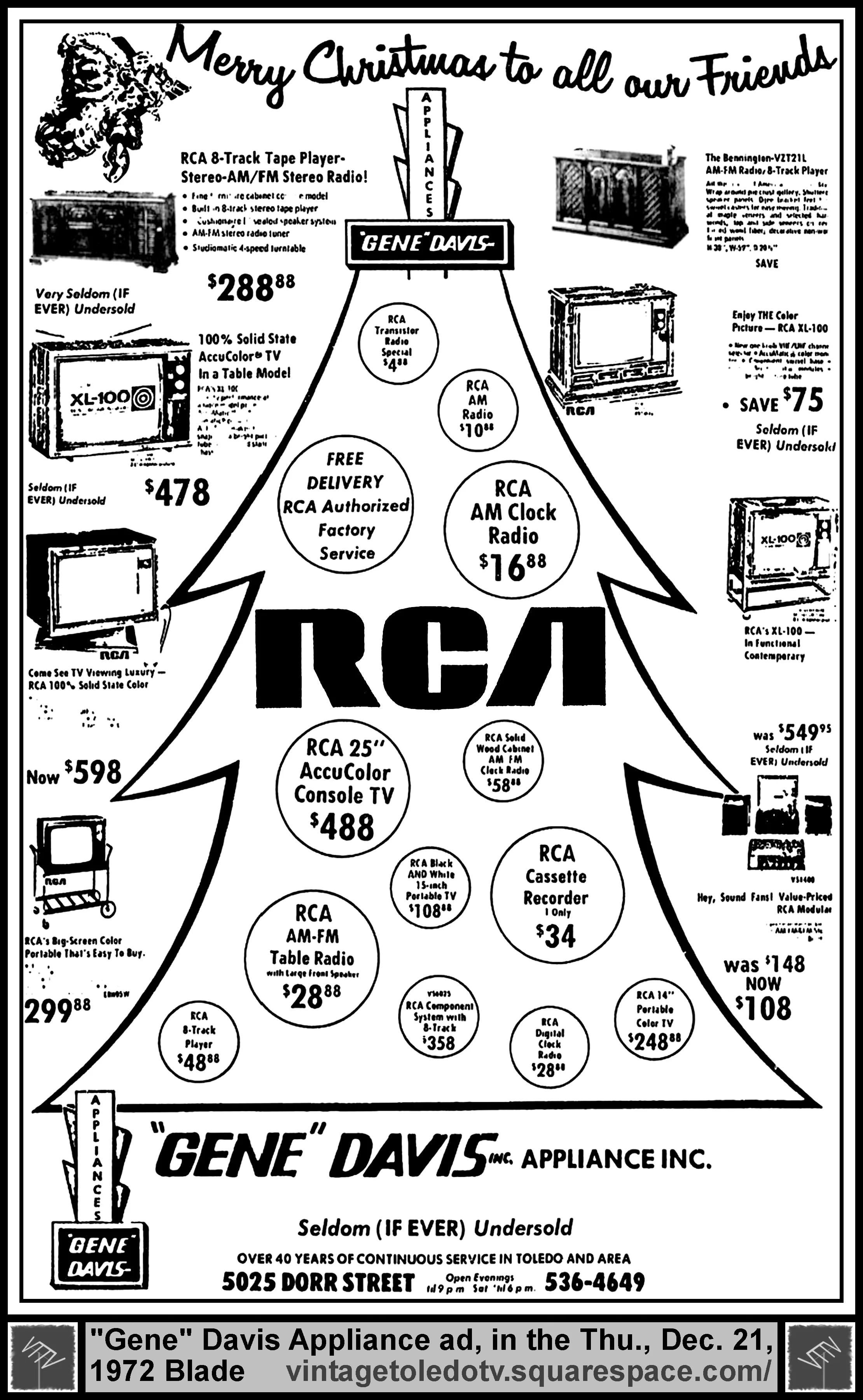 Merry Christmas to all our friends...Gene Davis Appliance (Thursday, 12/21/72 ad, in The Blade)