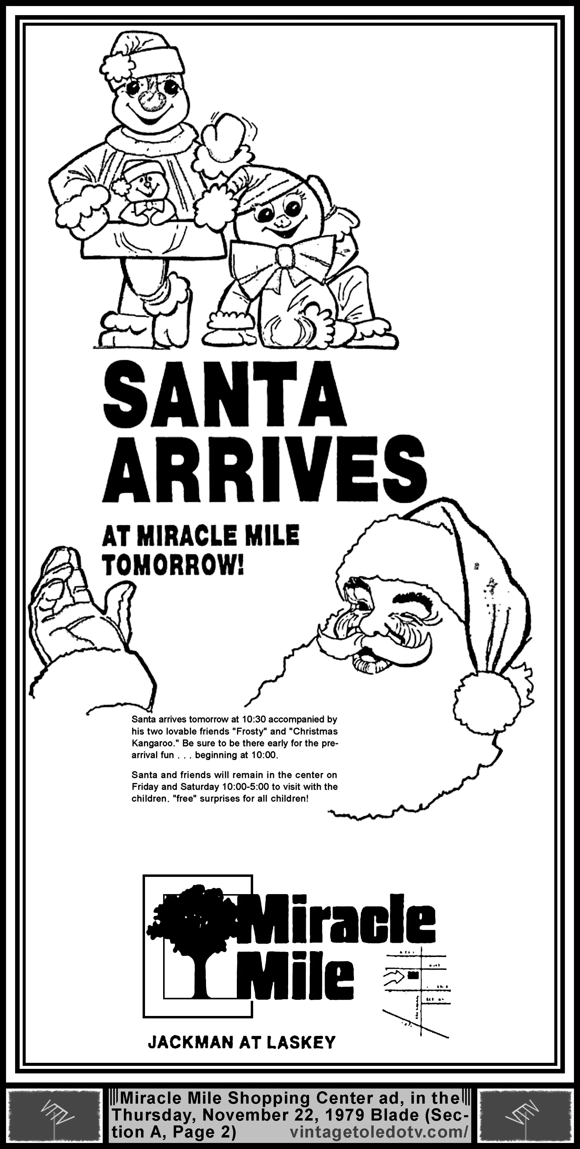 Santa Arrives at Miracle Mile Tomorrow! (Thursday, 11/22/79 ad, in The Blade)