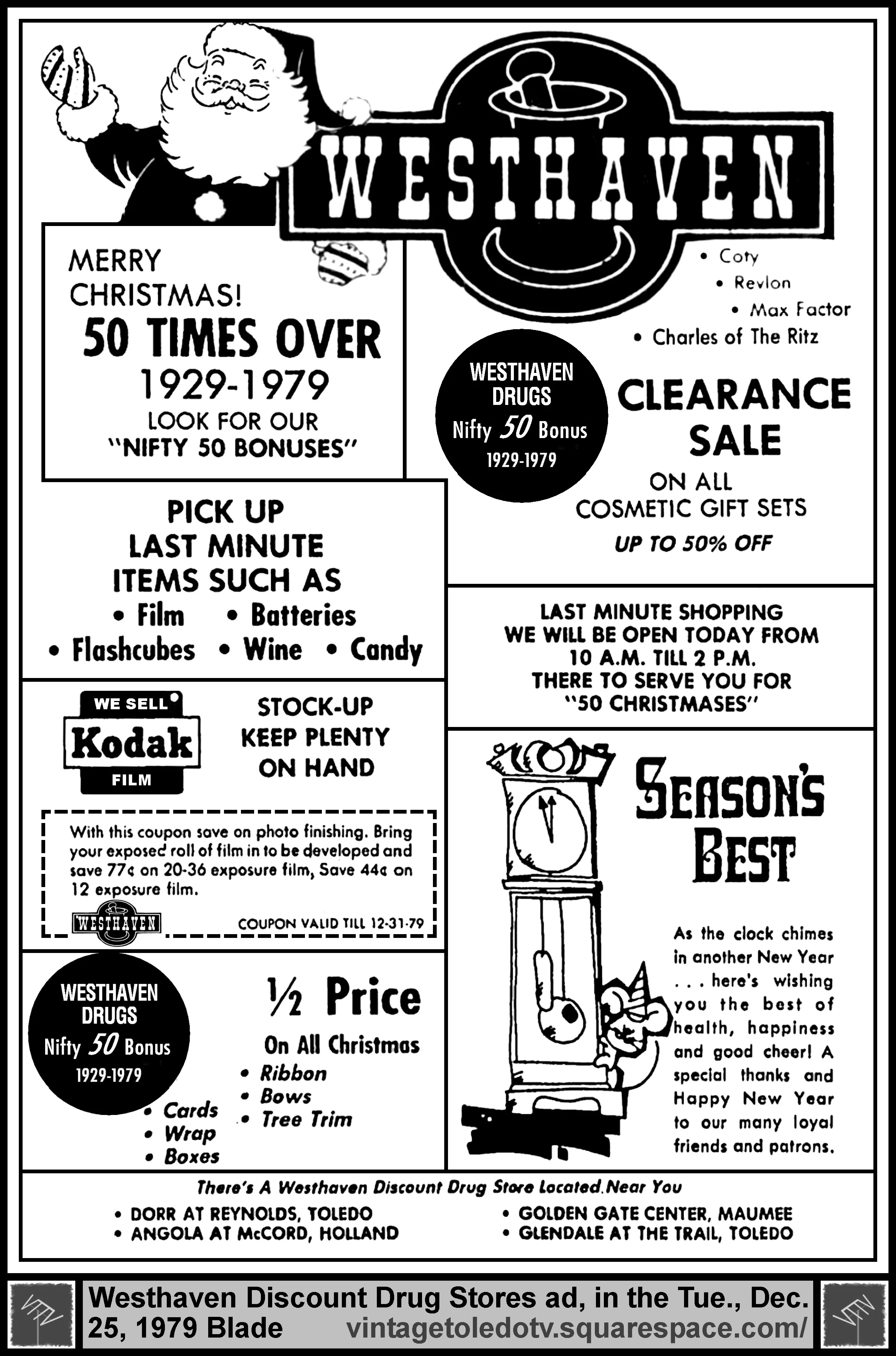 Merry Christmas 50 Times Over...Westhaven Discount Drug Stores (Tuesday, 12/25/79 ad, in The Blade)