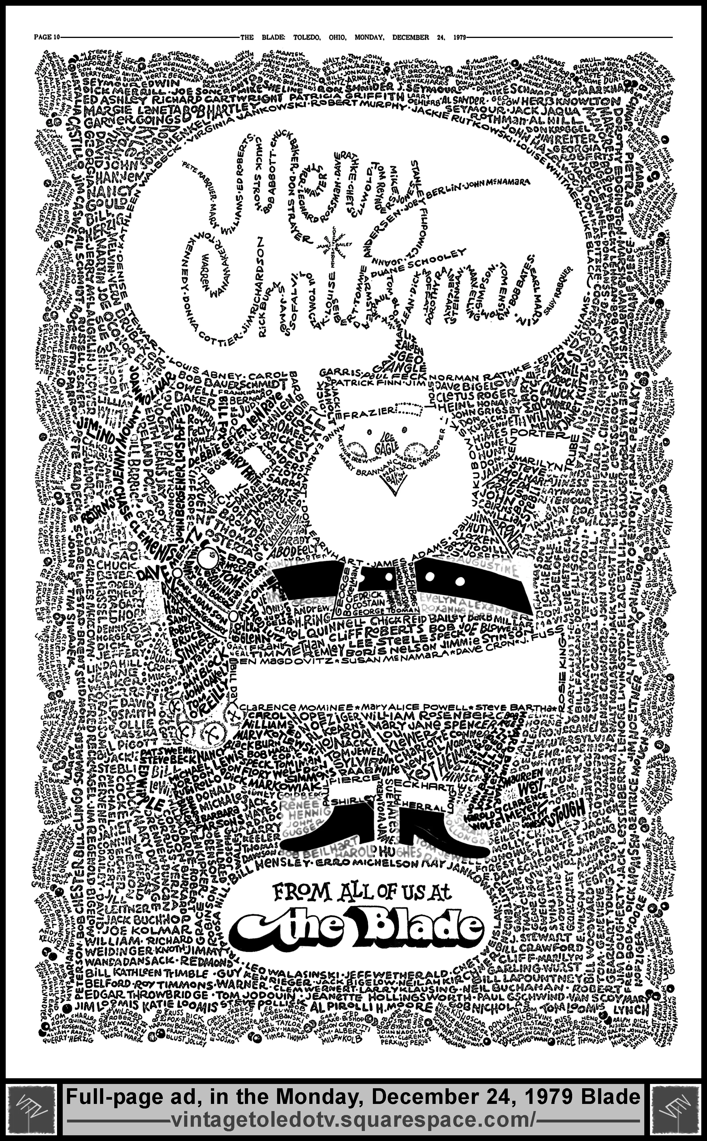 Merry Christmas from all of us at The Blade (Monday, 12/24/79 full-page ad)