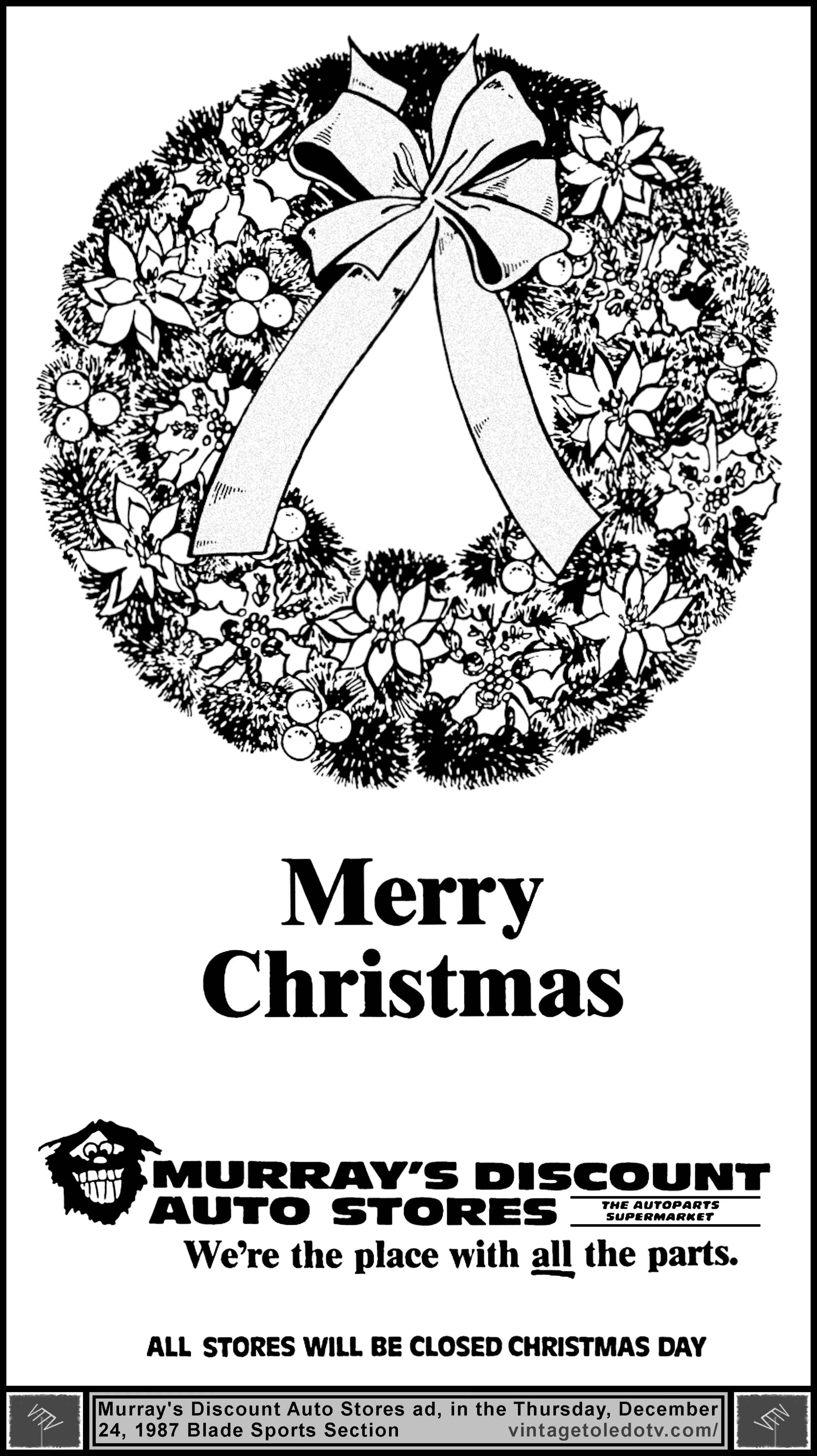 Merry Christmas...Murray's Discount Auto Stores (Thursday, 12/24/87 ad, in The Blade Sports Section)