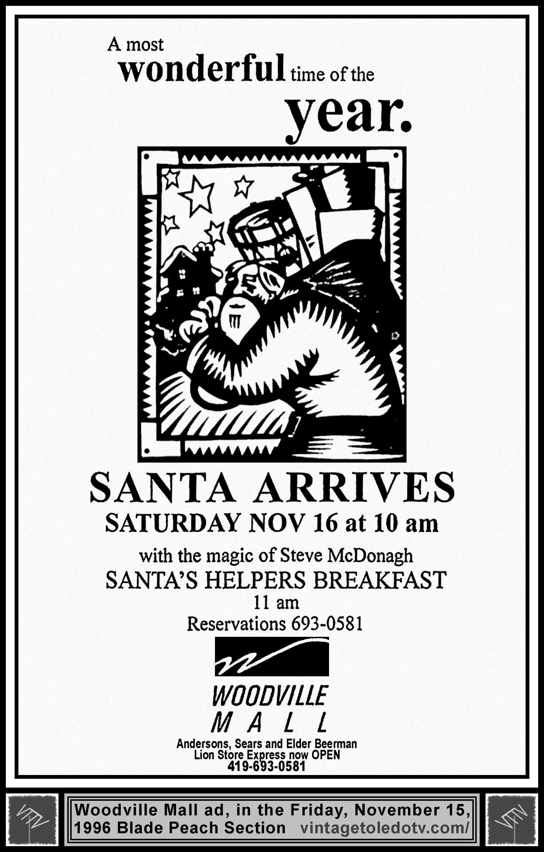 ...Santa Arrives...Woodville Mall (Friday, 11/15/96 ad, in The Peach Section)