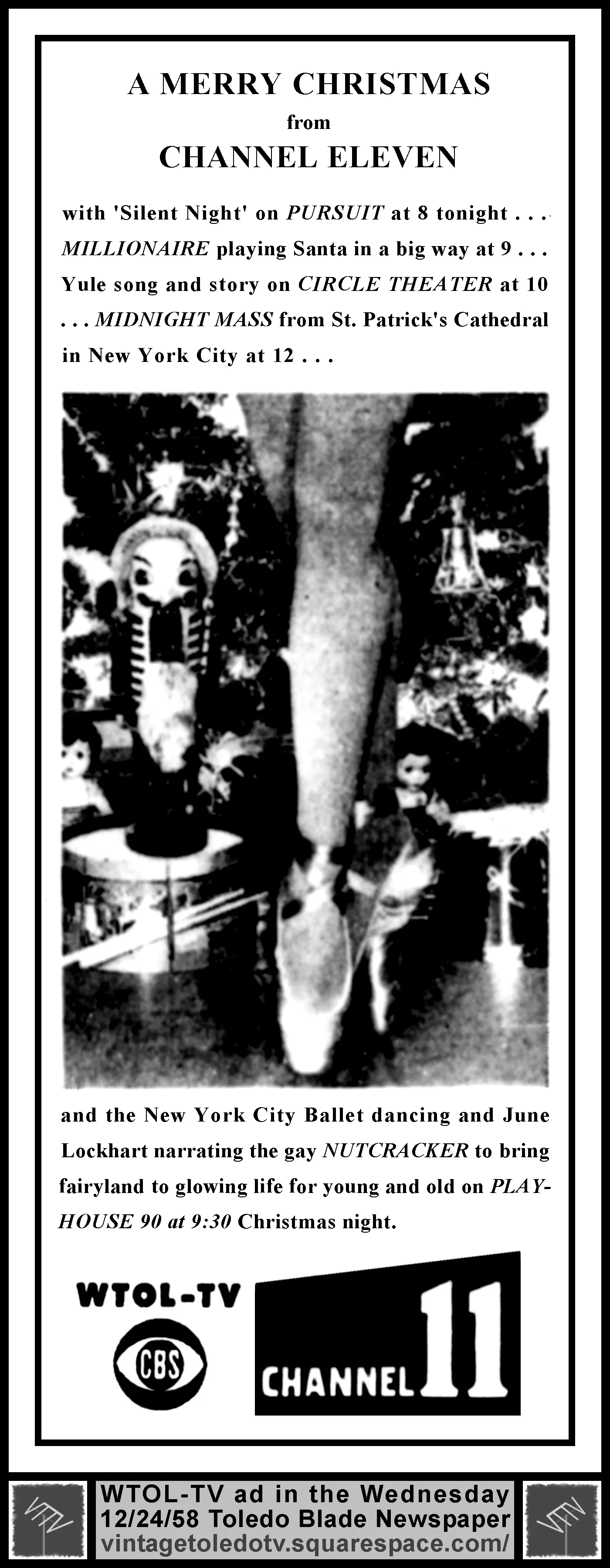 A Merry Christmas from Channel Eleven (Wednesday, 12/24/58 ad, in The Blade)