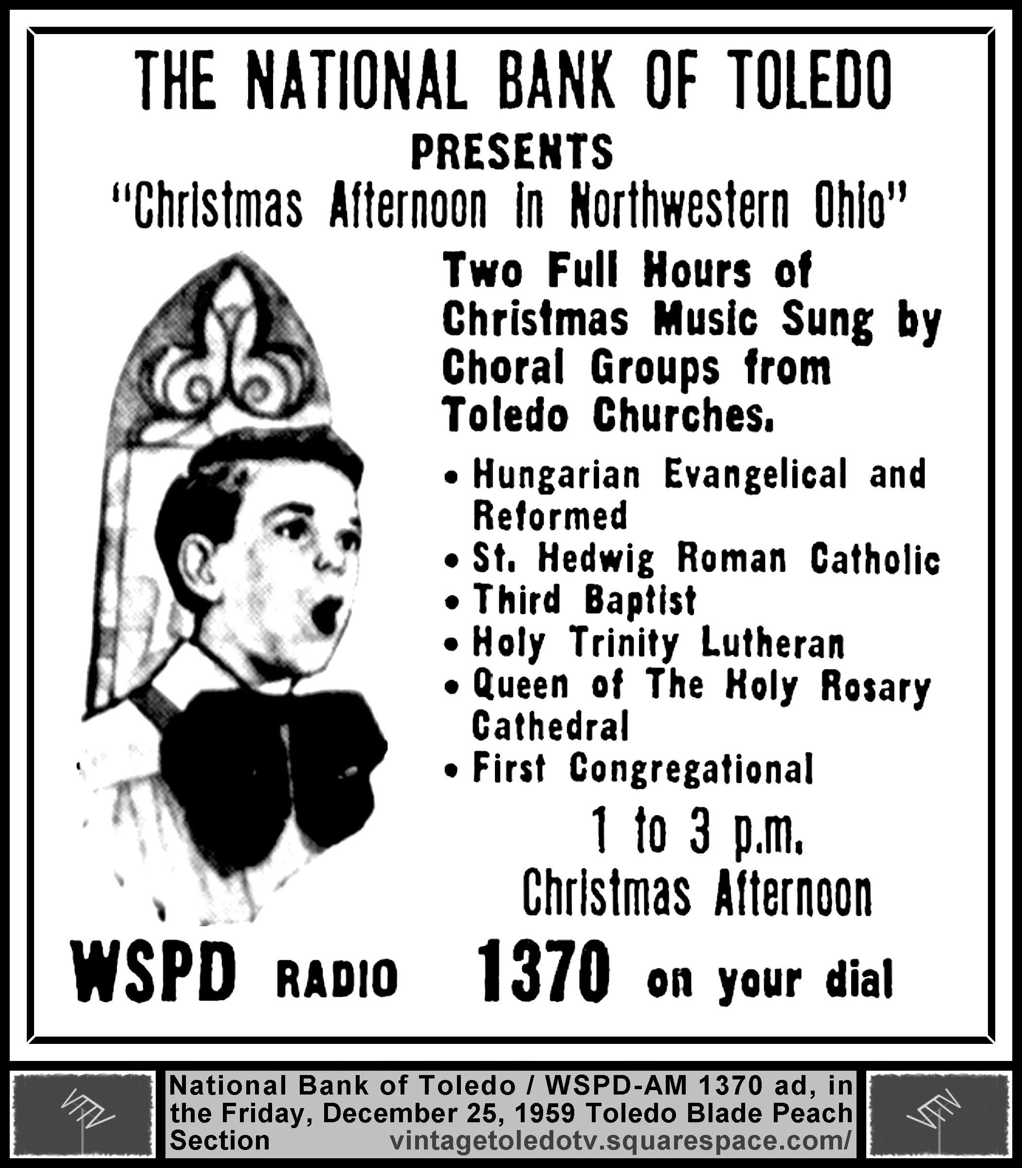 Christmas Afternoon in Northwest Ohio, on WSPD-AM (Friday, 12/25/59 ad, in The Blade Peach Section)