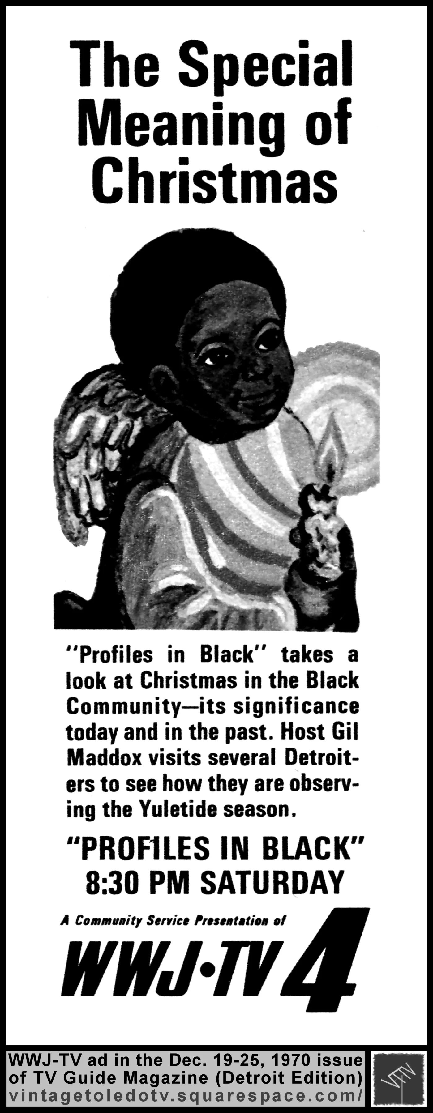 Profiles in Black "The Special Meaning of Christmas" on WWJ-TV 4 (Saturday, 12/19/70 ad, in TV Guide Magazine-Detroit edition)