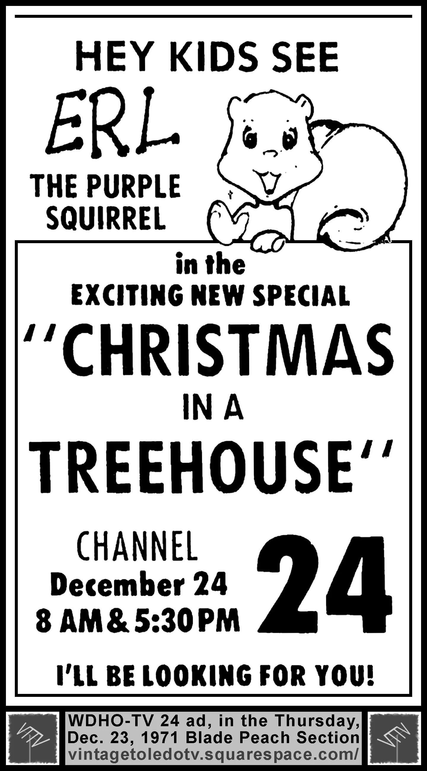 Christmas in a Tree House on WDHO-TV 24 (Thursday, 12/23/71 ad, in The Blade Peach Section)