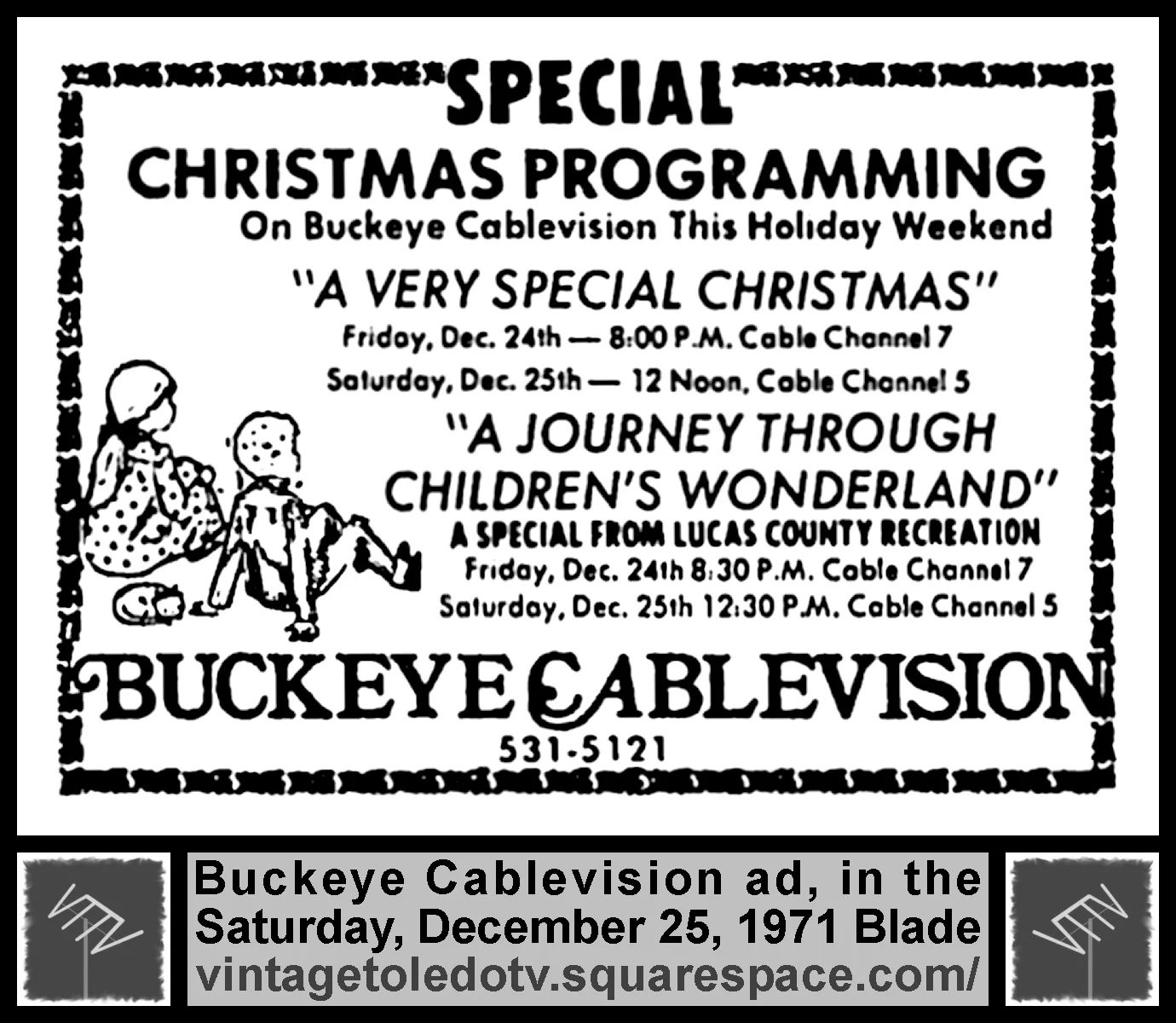 Special Christmas Programming on Buckeye Cablevision (Saturday, 12/25/71 ad, in The Blade)