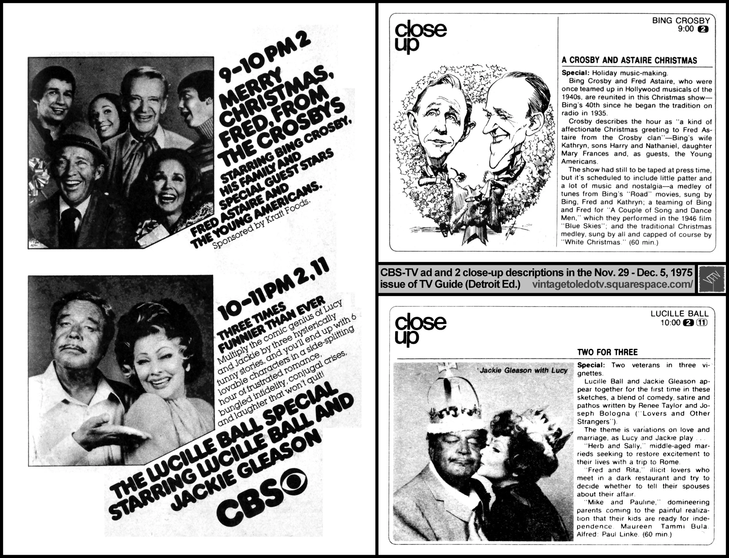 Merry Christmas, Fred, From the Crosbys on CBS / WTOL-TV 11 / WJBK-TV 2 (Wednesday, 12/3/75 full-page ad and half-page close-up, in TV Guide Magazine-Detroit edition)