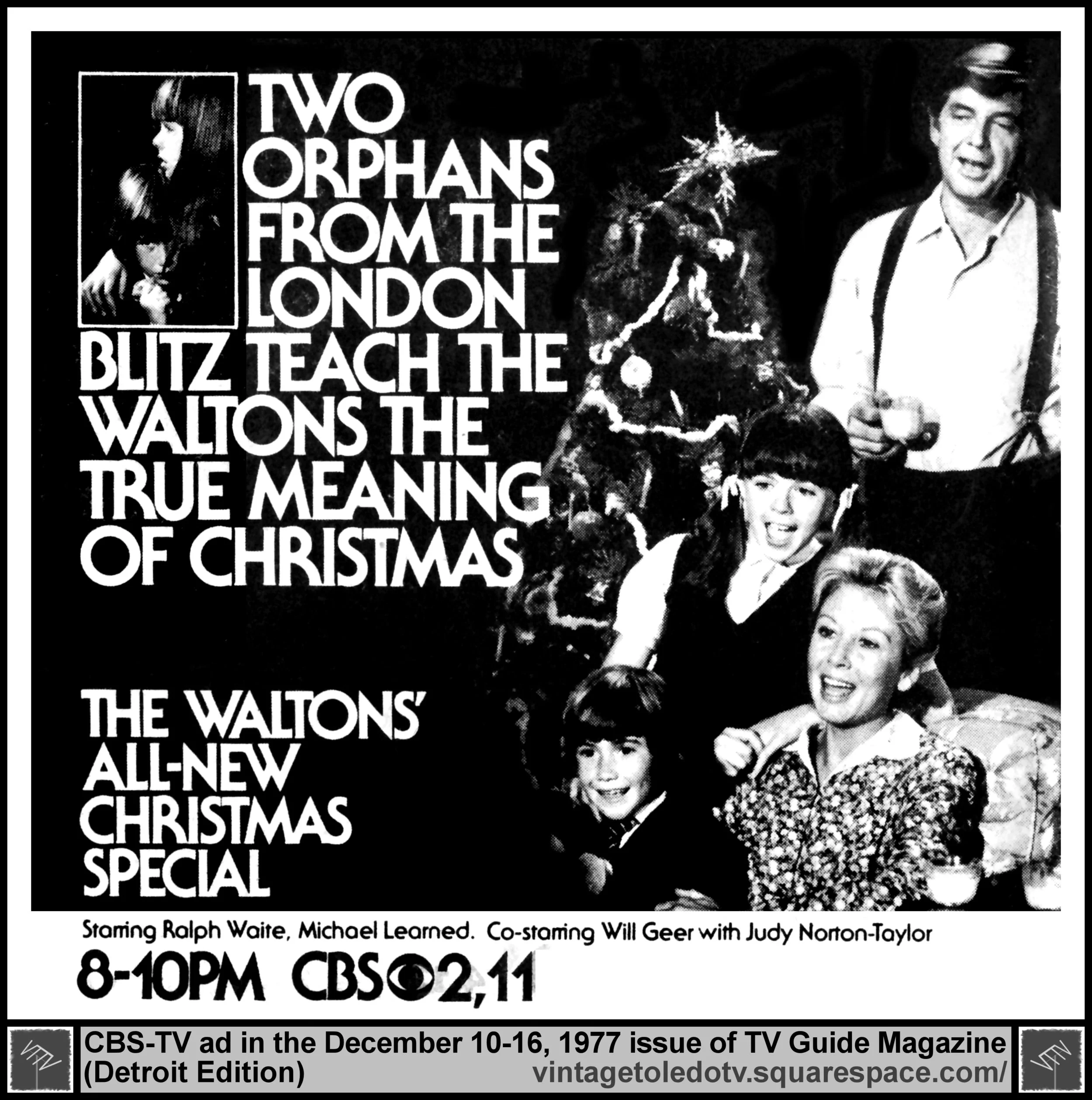 The Waltons, "The Children's Carol" on CBS / WTOL-TV 11 / WJBK-TV 2 (Thursday, 12/15/77 ad, in TV Guide Magazine-Detroit edition)