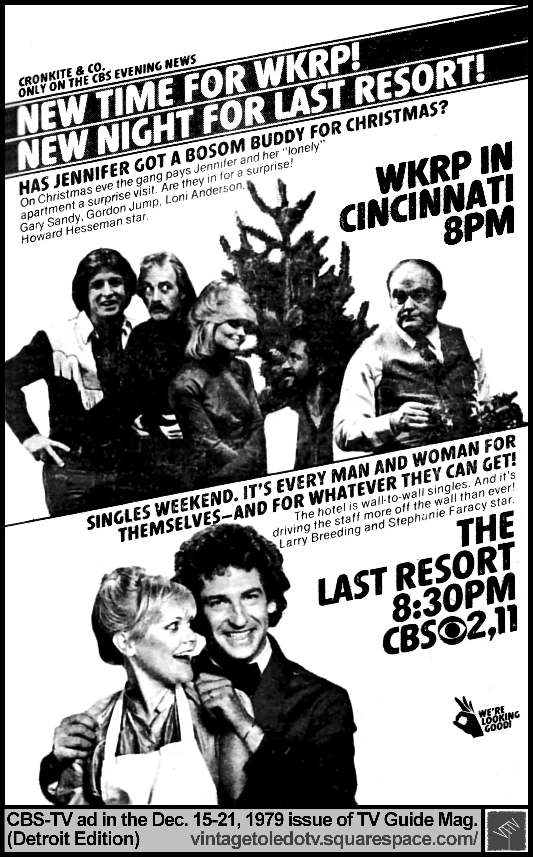 WKRP in Cincinnati "Jennifer's Home for Christmas" on CBS / WTOL-TV 11 / WJBK-TV 2 (Monday, 12/17/99 ad, in TV Guide Magazine-Detroit edition)