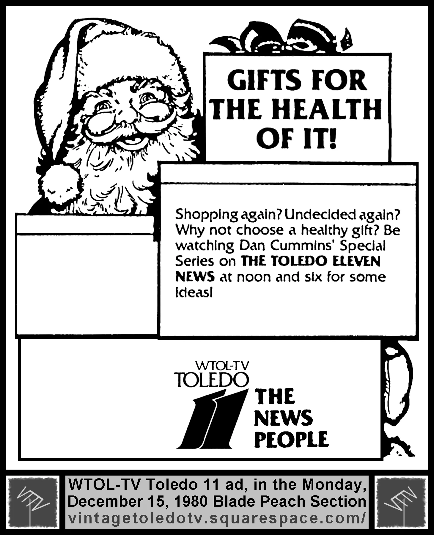 Toledo Eleven News "Gifts for the Health of It!" on WTOL-TV 11 (Monday, 12/18/80 ad, in The Blade Peach Section)